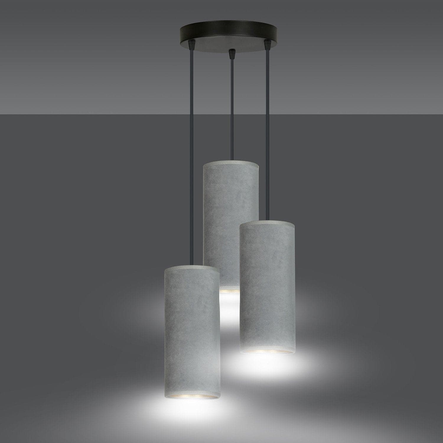 Sospensione Tonda 3 Luci Bente In Acciaio Nero E Paralumi Grigio E Oro in Lampade a sospensione LuceArt - Montecorvino Pugliano, commercioVirtuoso.it