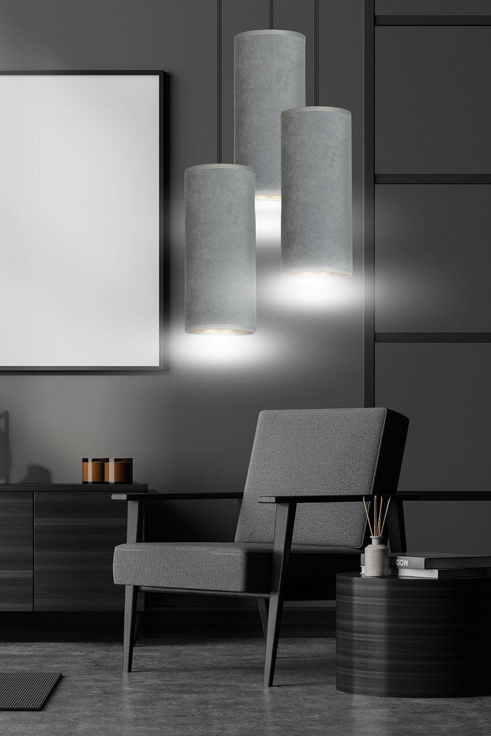 Sospensione Tonda 3 Luci Bente In Acciaio Nero E Paralumi Grigio E Oro in Lampade a sospensione LuceArt - Montecorvino Pugliano, commercioVirtuoso.it