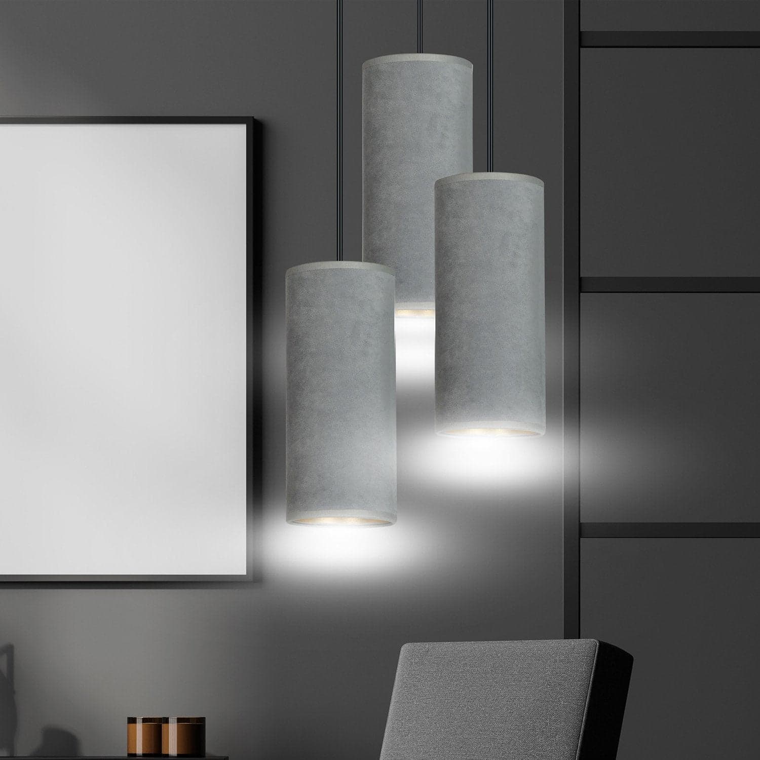 Sospensione Tonda 3 Luci Bente In Acciaio Nero E Paralumi Grigio E Oro in Lampade a sospensione LuceArt - Montecorvino Pugliano, commercioVirtuoso.it