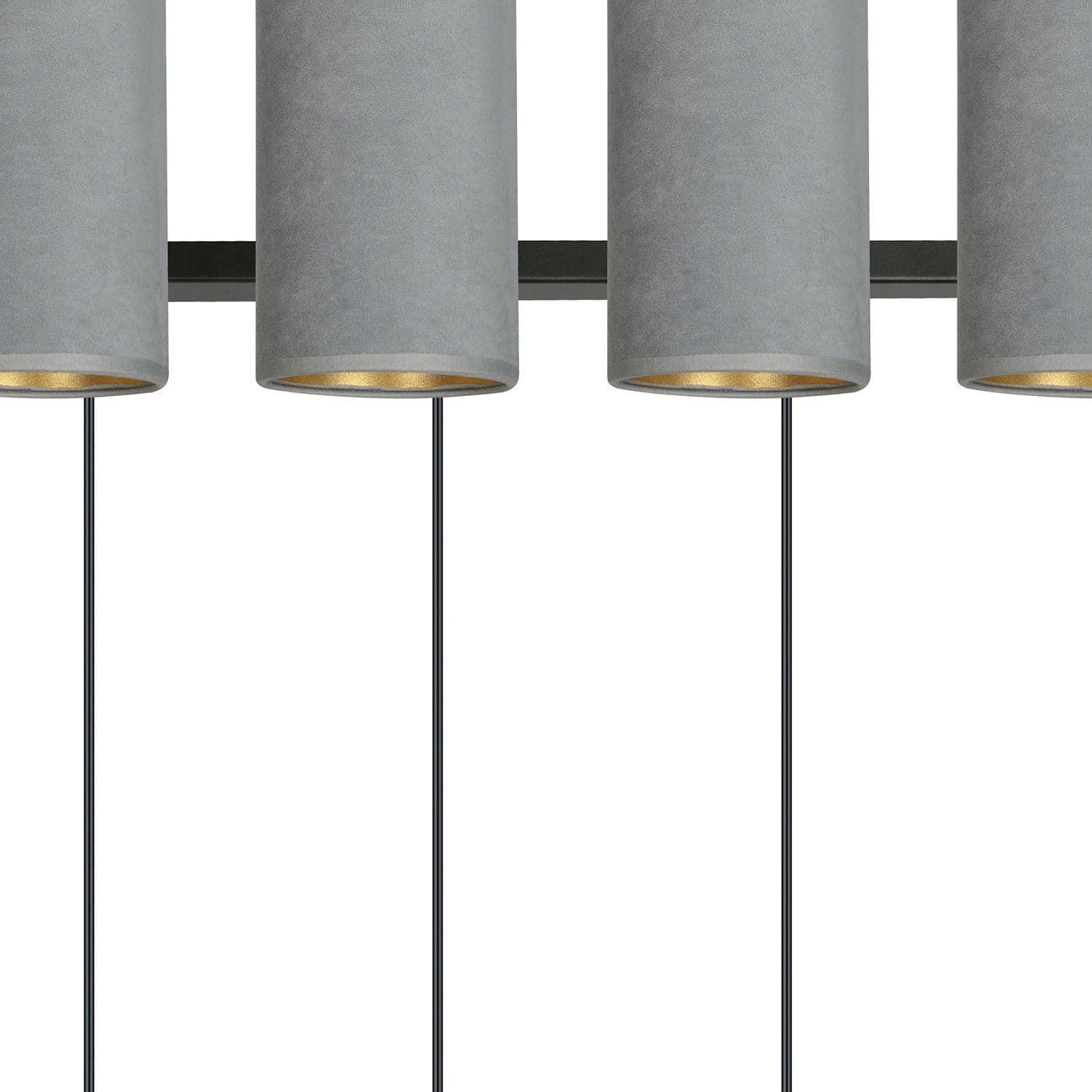 Sospensione 4 Luci Bente In Acciaio Nero E Paralumi Grigio E Oro in Lampade a sospensione LuceArt - Montecorvino Pugliano, commercioVirtuoso.it