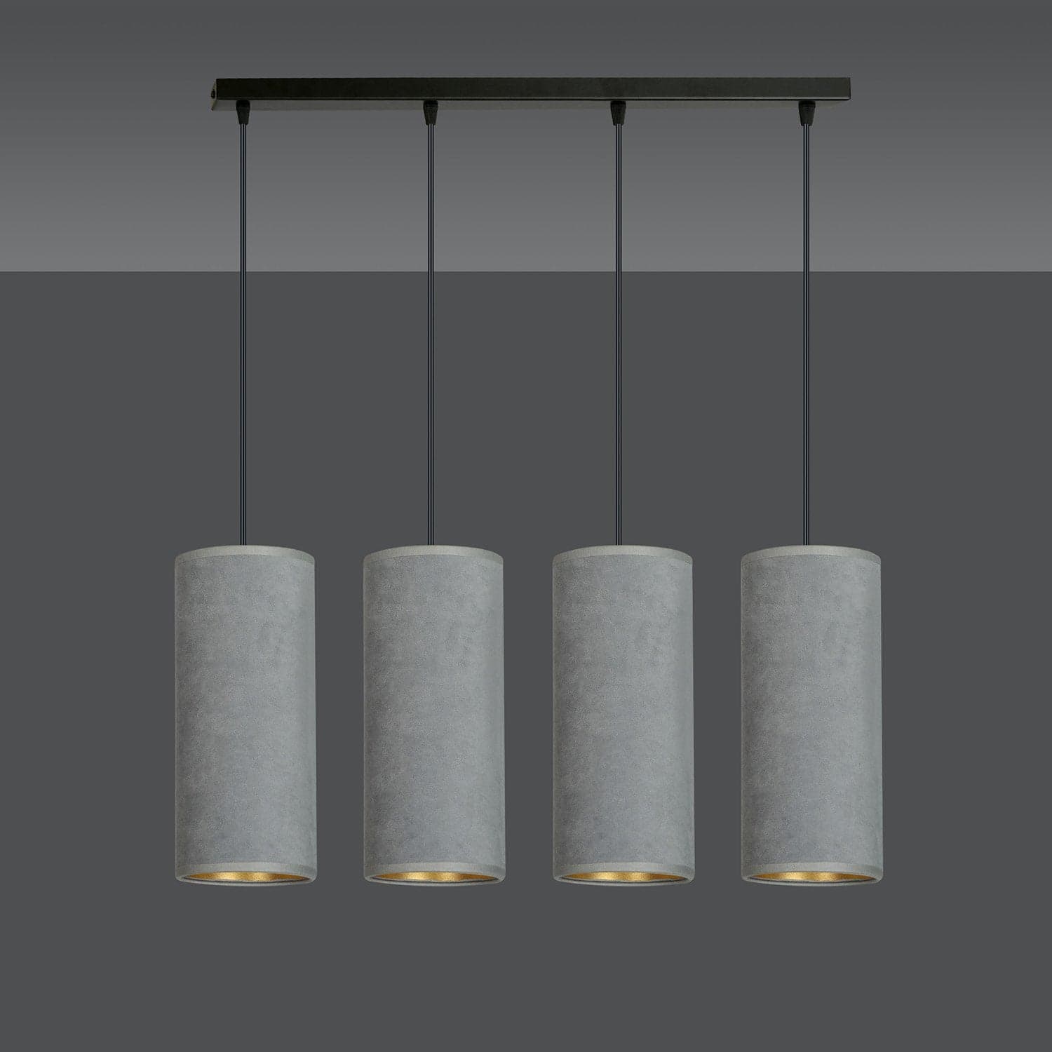 Sospensione 4 Luci Bente In Acciaio Nero E Paralumi Grigio E Oro in Lampade a sospensione LuceArt - Montecorvino Pugliano, commercioVirtuoso.it