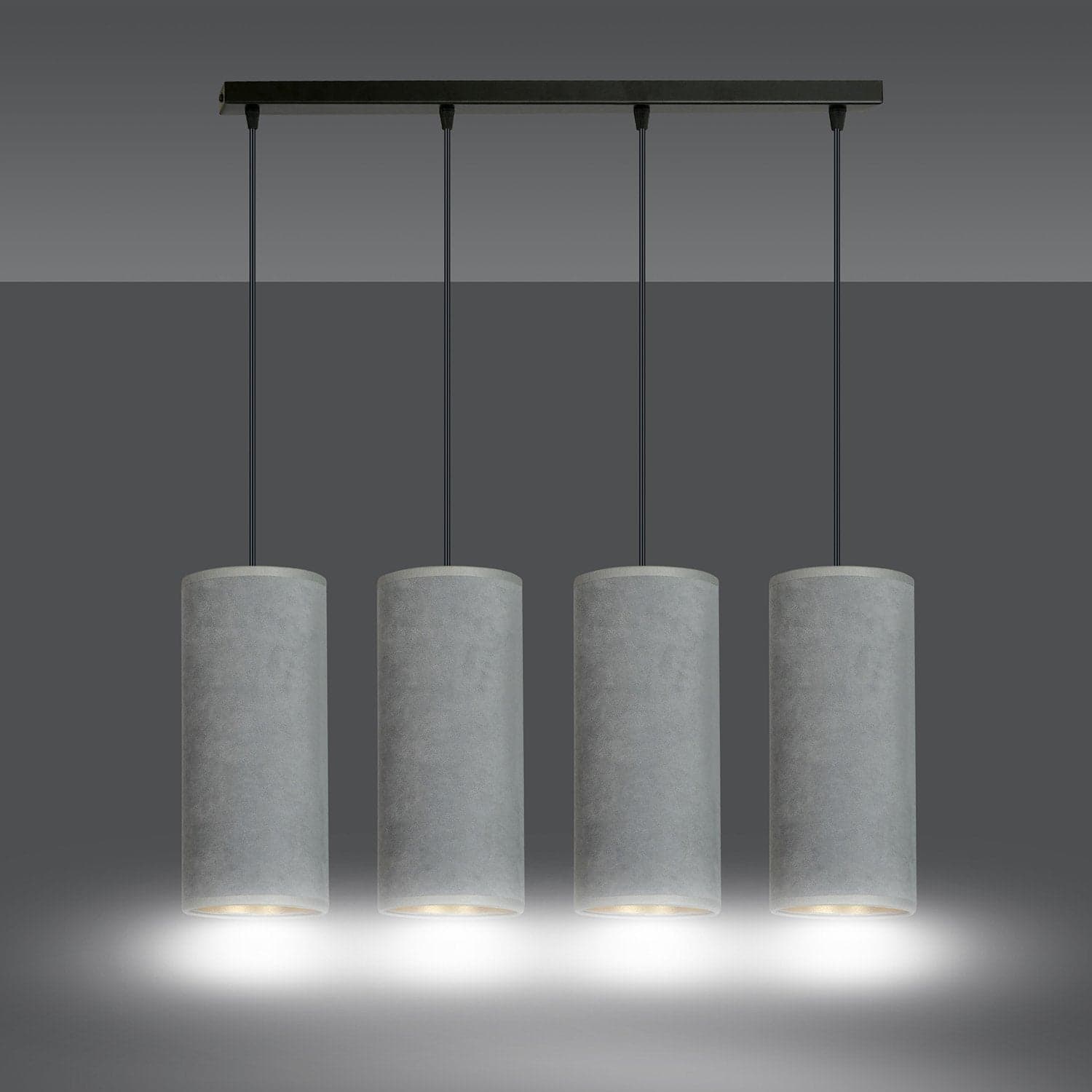 Sospensione 4 Luci Bente In Acciaio Nero E Paralumi Grigio E Oro in Lampade a sospensione LuceArt - Montecorvino Pugliano, commercioVirtuoso.it