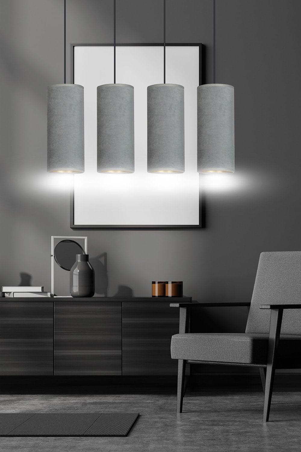 Sospensione 4 Luci Bente In Acciaio Nero E Paralumi Grigio E Oro in Lampade a sospensione LuceArt - Montecorvino Pugliano, commercioVirtuoso.it