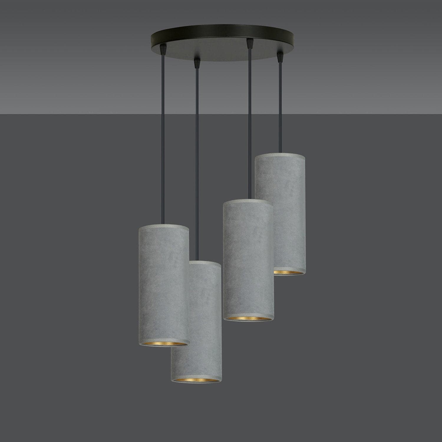 Sospensione Tonda 4 Luci Bente In Acciaio Nero E Paralumi Grigio E Oro in Lampade a sospensione LuceArt - Montecorvino Pugliano, commercioVirtuoso.it