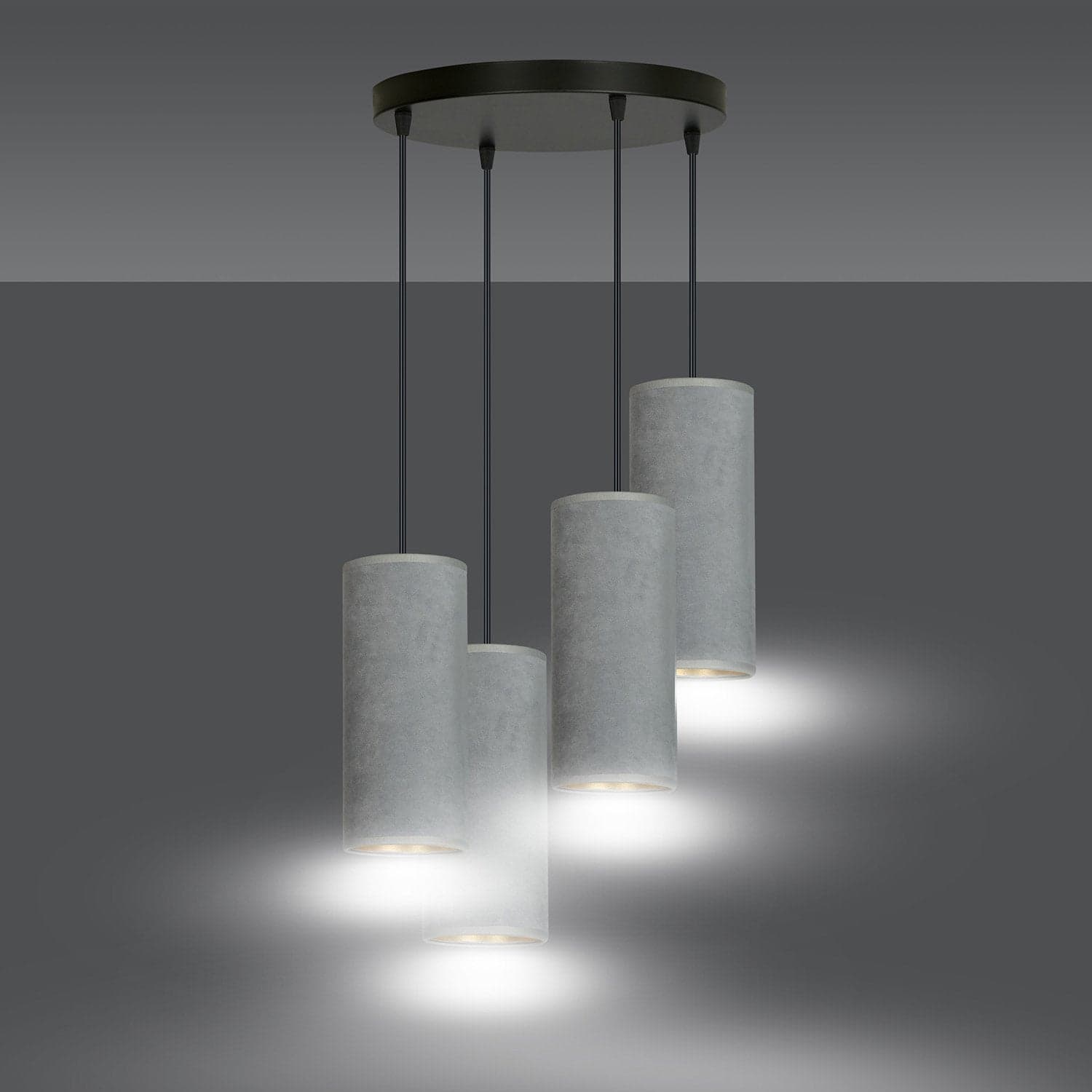 Sospensione Tonda 4 Luci Bente In Acciaio Nero E Paralumi Grigio E Oro in Lampade a sospensione LuceArt - Montecorvino Pugliano, commercioVirtuoso.it
