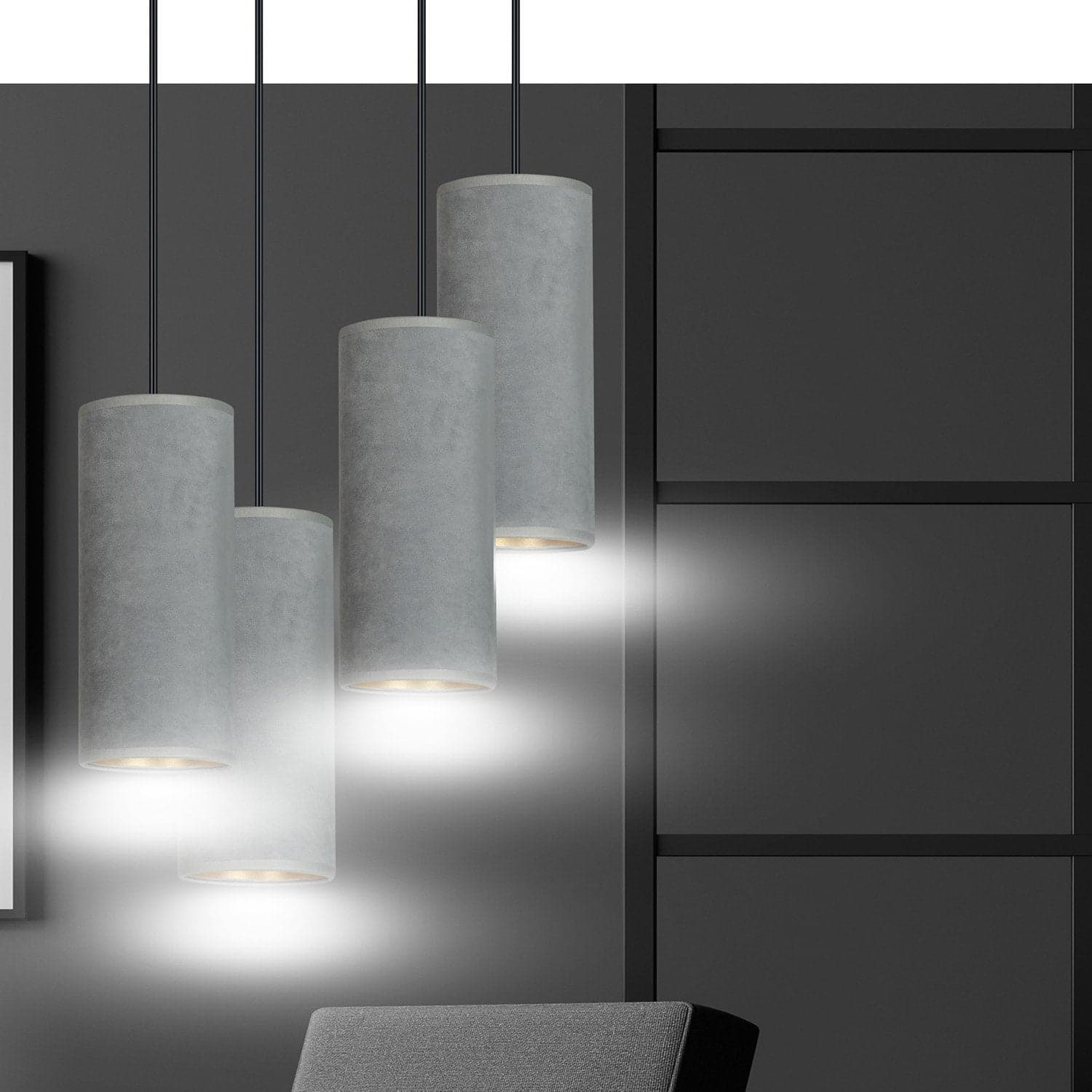 Sospensione Tonda 4 Luci Bente In Acciaio Nero E Paralumi Grigio E Oro in Lampade a sospensione LuceArt - Montecorvino Pugliano, commercioVirtuoso.it