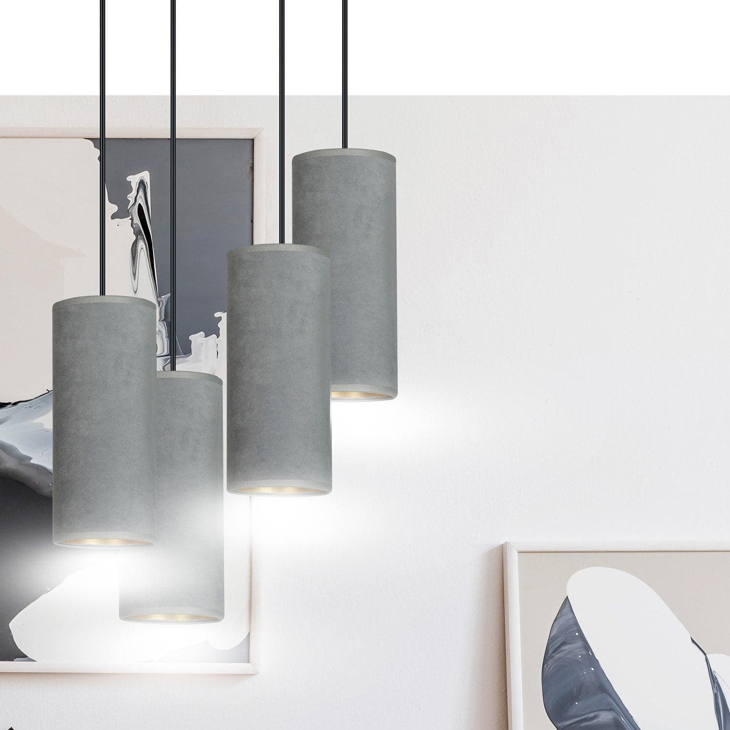 Sospensione Tonda 4 Luci Bente In Acciaio Nero E Paralumi Grigio E Oro in Lampade a sospensione LuceArt - Montecorvino Pugliano, commercioVirtuoso.it