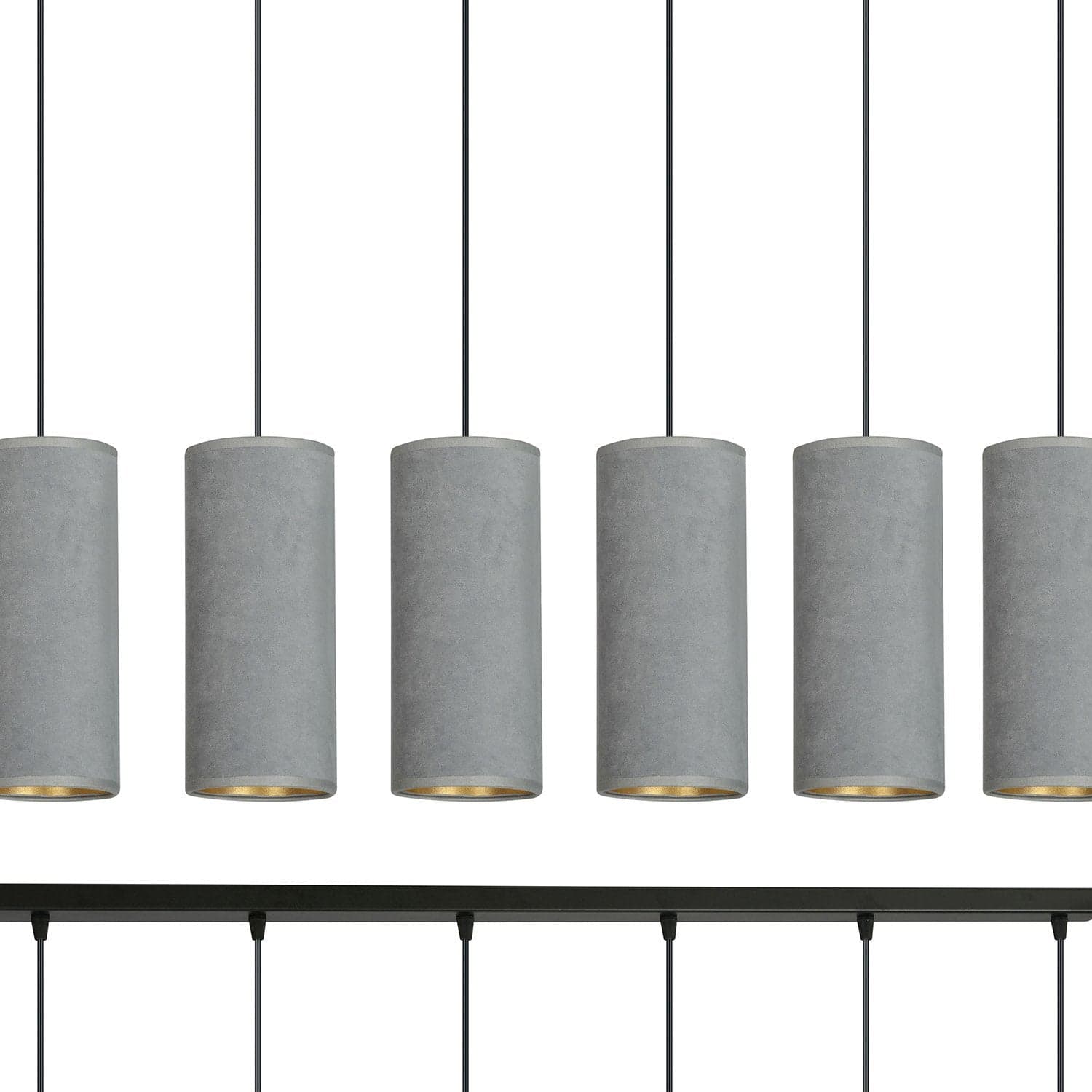 Sospensione 6 Luci Bente In Acciaio Nero E Paralumi Grigio E Oro in Lampade a sospensione LuceArt - Montecorvino Pugliano, commercioVirtuoso.it