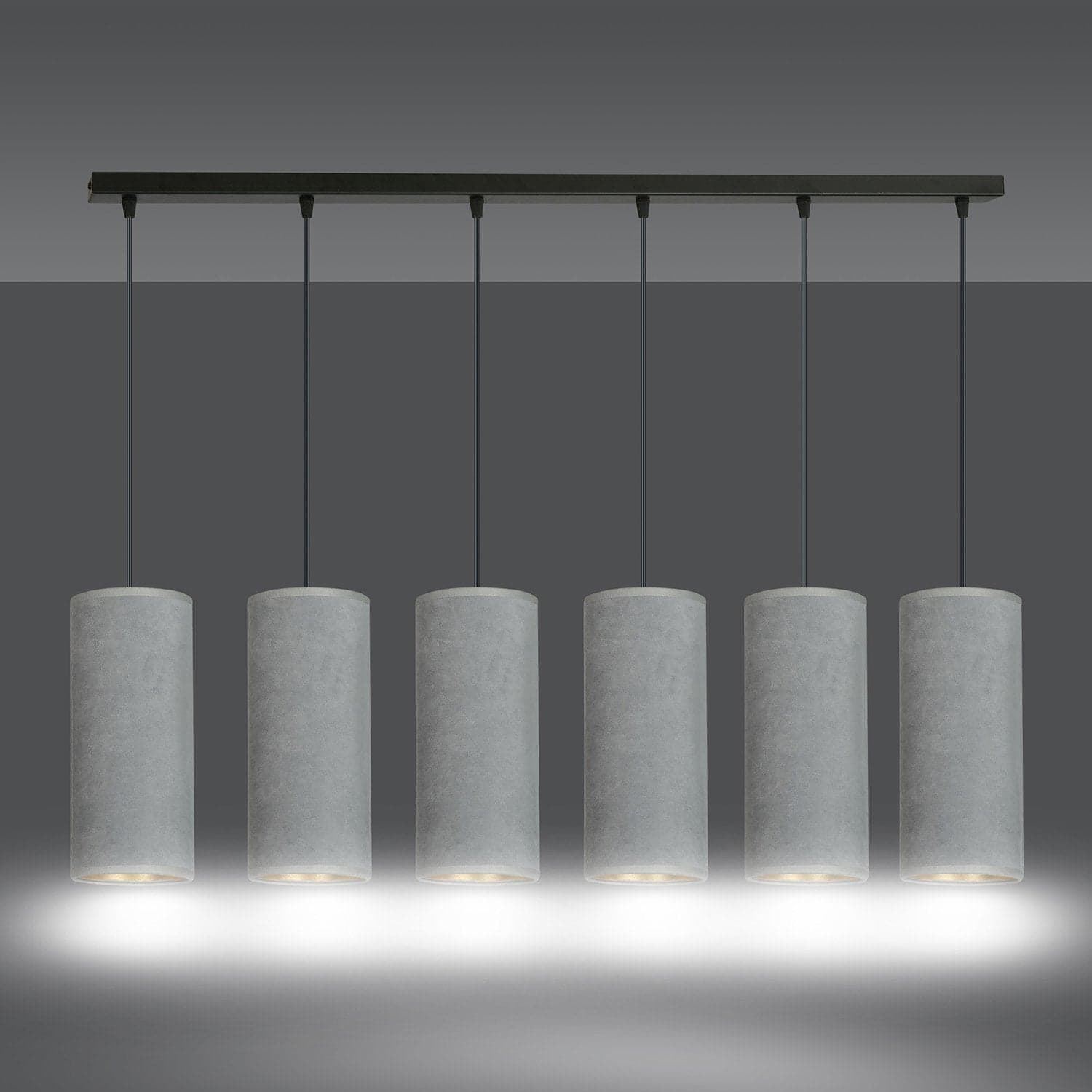 Sospensione 6 Luci Bente In Acciaio Nero E Paralumi Grigio E Oro in Lampade a sospensione LuceArt - Montecorvino Pugliano, commercioVirtuoso.it