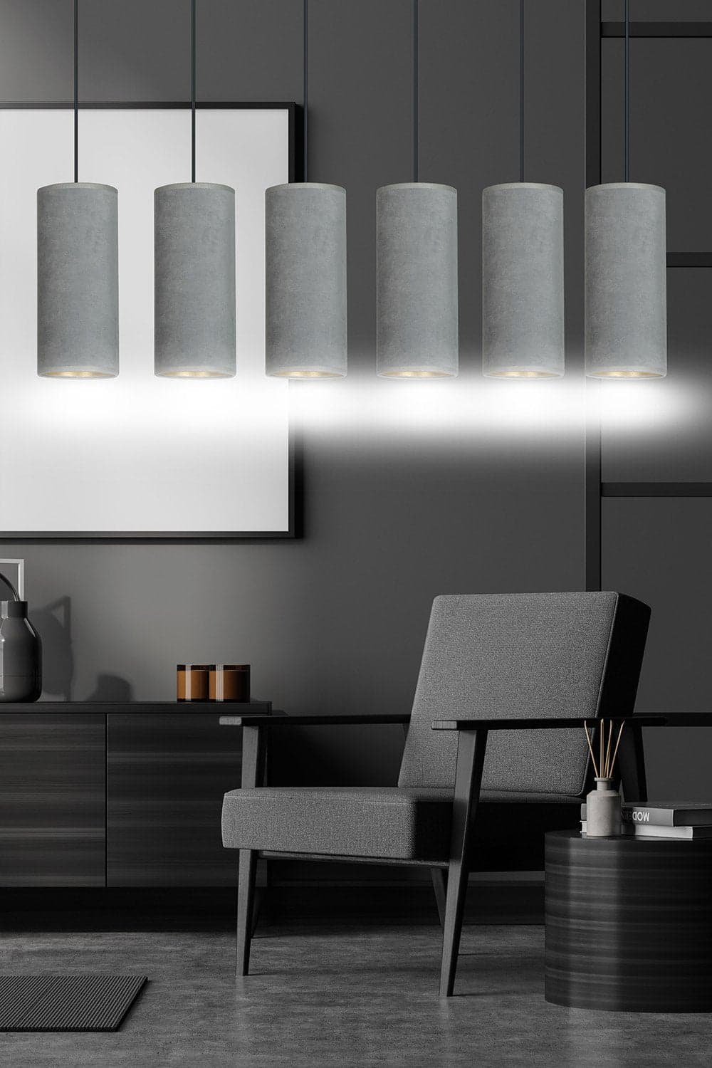 Sospensione 6 Luci Bente In Acciaio Nero E Paralumi Grigio E Oro in Lampade a sospensione LuceArt - Montecorvino Pugliano, commercioVirtuoso.it