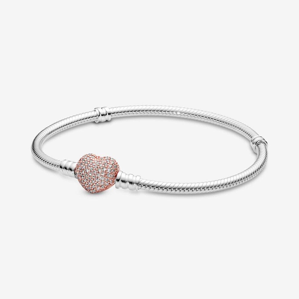 Pandora Bracciale Moments con maglia snake e chiusura con cuore e pavé
