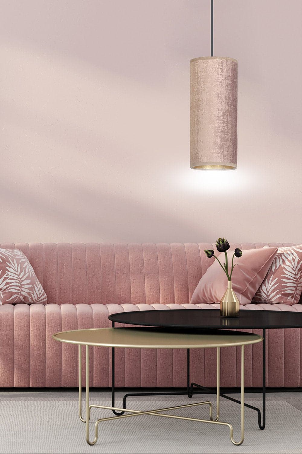 Sospensione 1 Luce Bente In Acciaio Nero E Paralume Rosa E Oro in Lampade a sospensione LuceArt - Montecorvino Pugliano, commercioVirtuoso.it