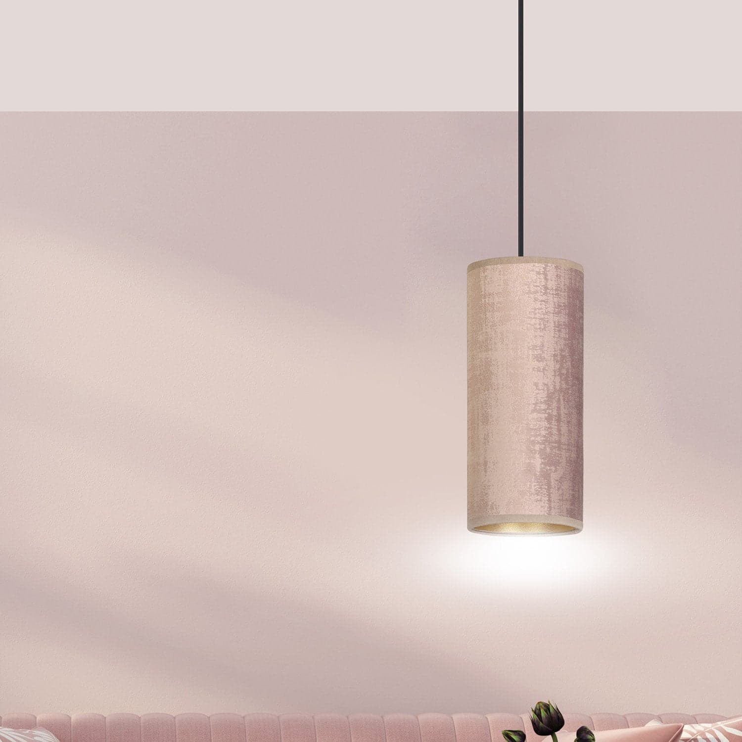 Sospensione 1 Luce Bente In Acciaio Nero E Paralume Rosa E Oro in Lampade a sospensione LuceArt - Montecorvino Pugliano, commercioVirtuoso.it