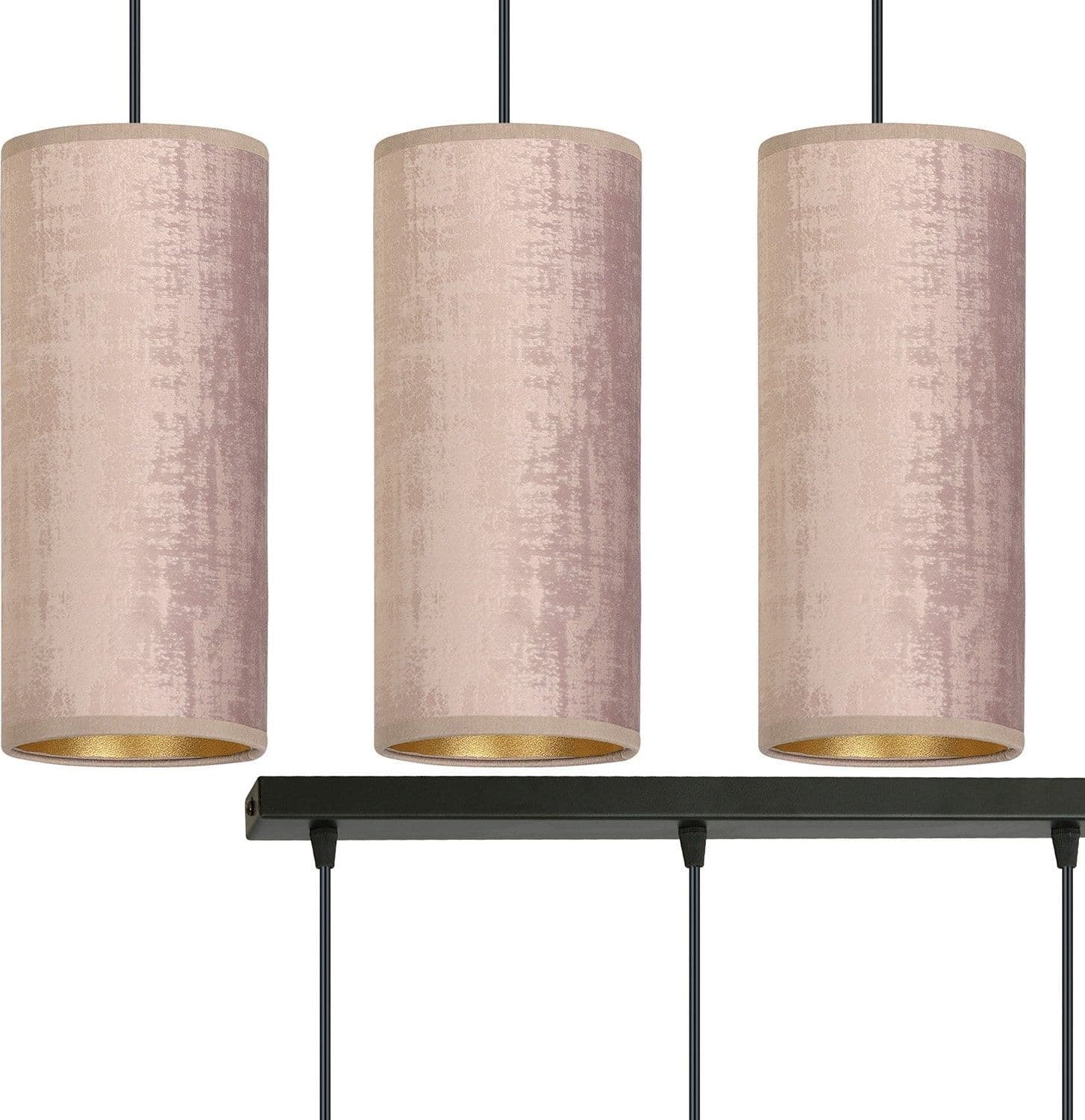 Sospensione 3 Luci Bente In Acciaio Nero E Paralumi Rosa E Oro in Lampade a sospensione LuceArt - Montecorvino Pugliano, commercioVirtuoso.it