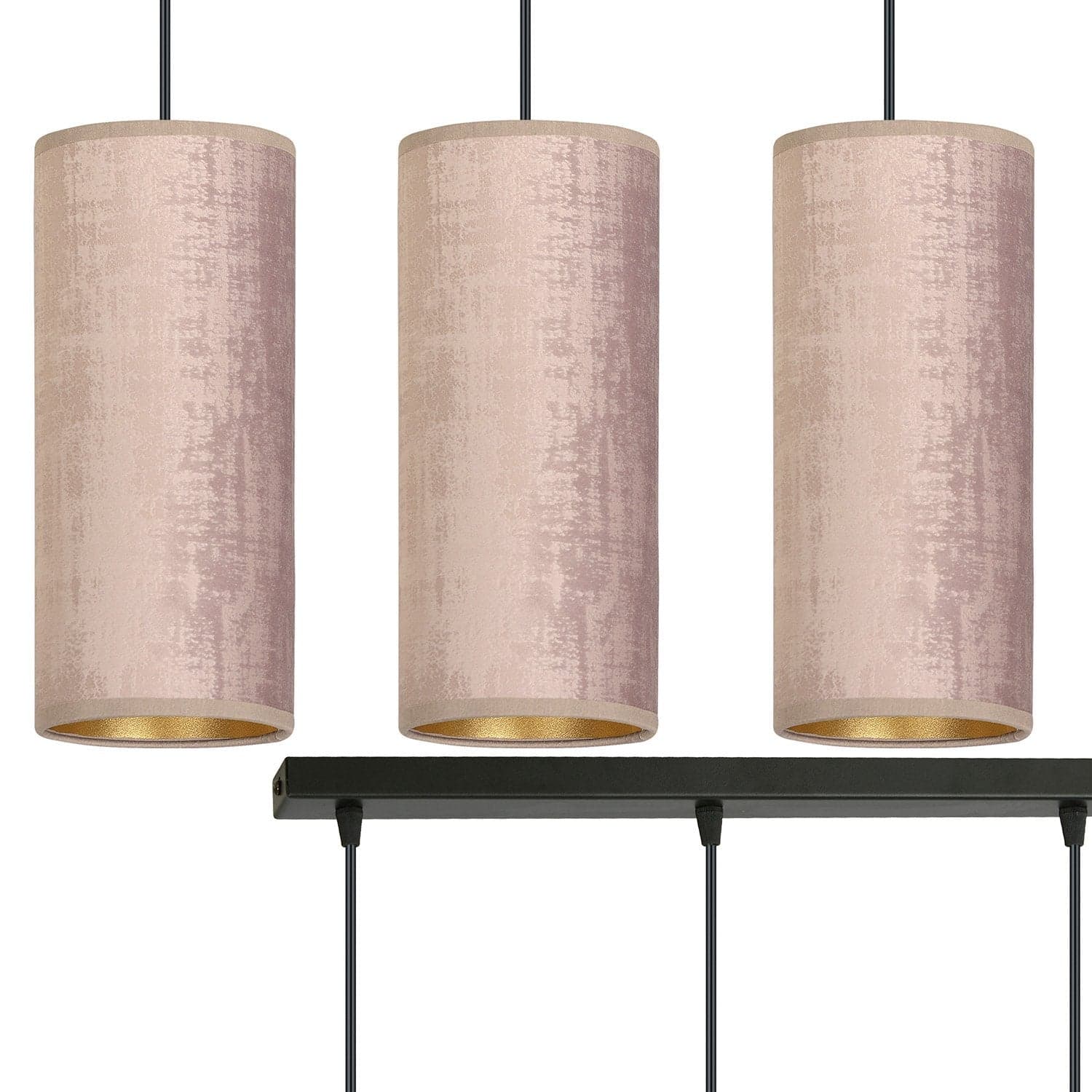 Sospensione 3 Luci Bente In Acciaio Nero E Paralumi Rosa E Oro in Lampade a sospensione LuceArt - Montecorvino Pugliano, commercioVirtuoso.it
