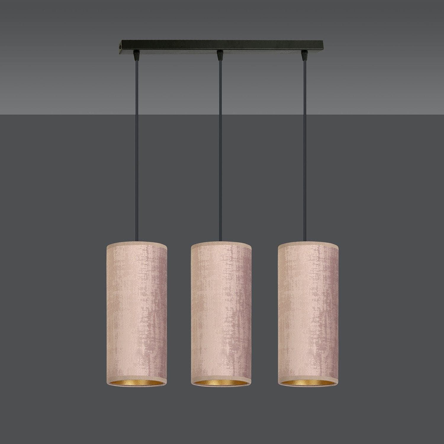 Sospensione 3 Luci Bente In Acciaio Nero E Paralumi Rosa E Oro in Lampade a sospensione LuceArt - Montecorvino Pugliano, commercioVirtuoso.it