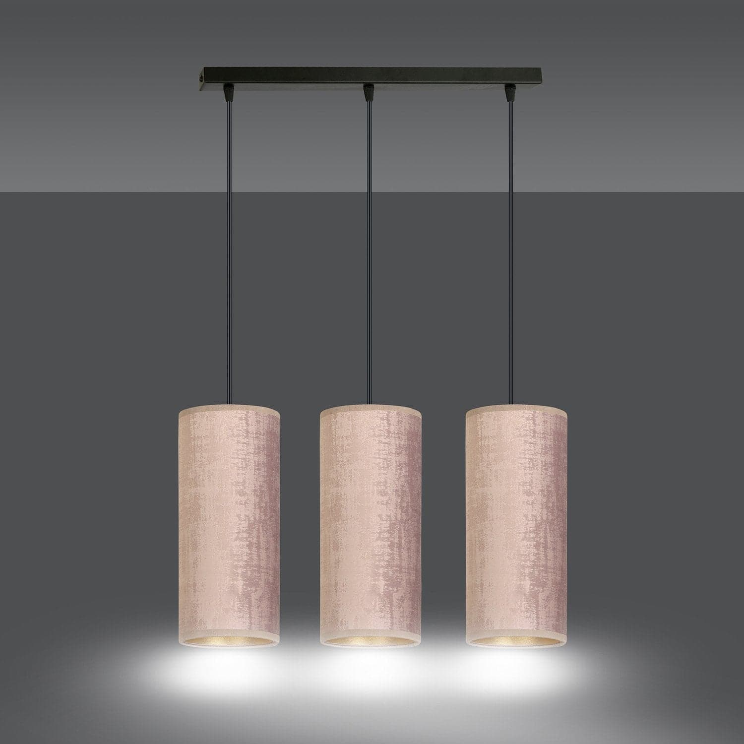 Sospensione 3 Luci Bente In Acciaio Nero E Paralumi Rosa E Oro in Lampade a sospensione LuceArt - Montecorvino Pugliano, commercioVirtuoso.it