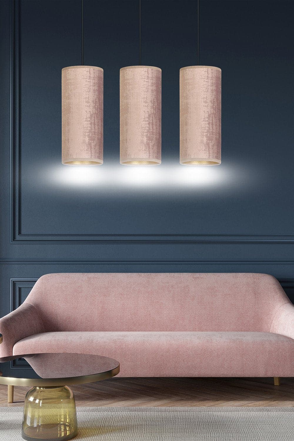 Sospensione 3 Luci Bente In Acciaio Nero E Paralumi Rosa E Oro in Lampade a sospensione LuceArt - Montecorvino Pugliano, commercioVirtuoso.it