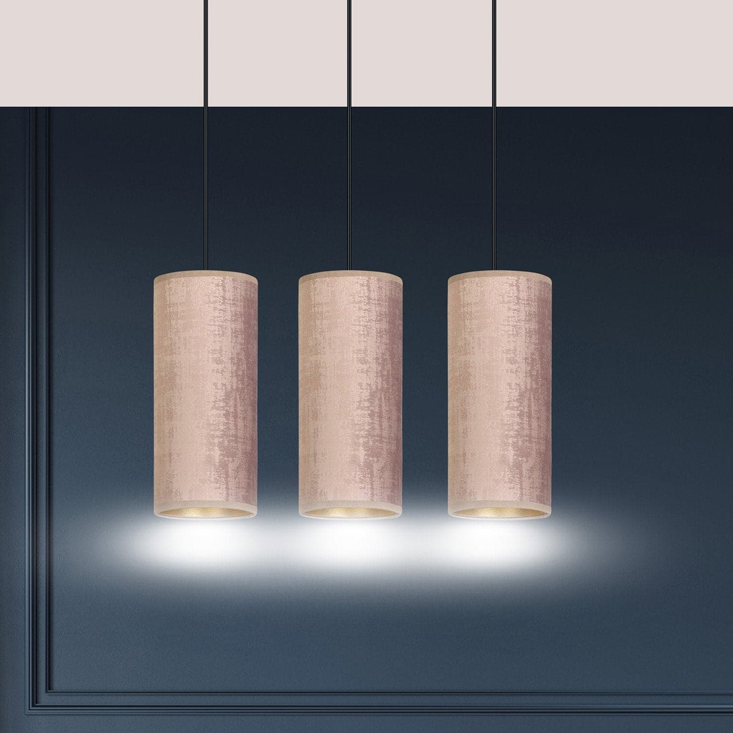 Sospensione 3 Luci Bente In Acciaio Nero E Paralumi Rosa E Oro in Lampade a sospensione LuceArt - Montecorvino Pugliano, commercioVirtuoso.it
