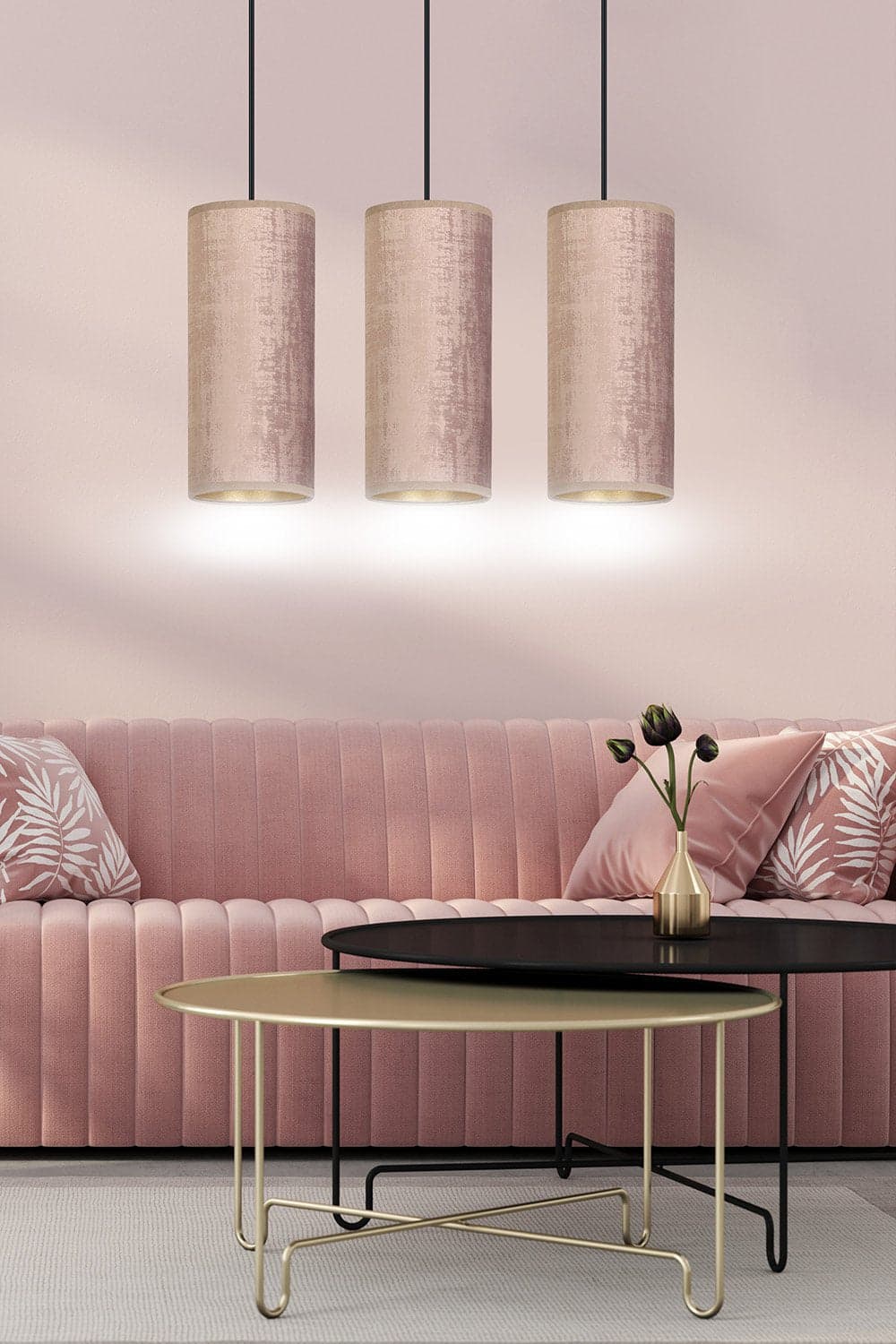 Sospensione 3 Luci Bente In Acciaio Nero E Paralumi Rosa E Oro in Lampade a sospensione LuceArt - Montecorvino Pugliano, commercioVirtuoso.it