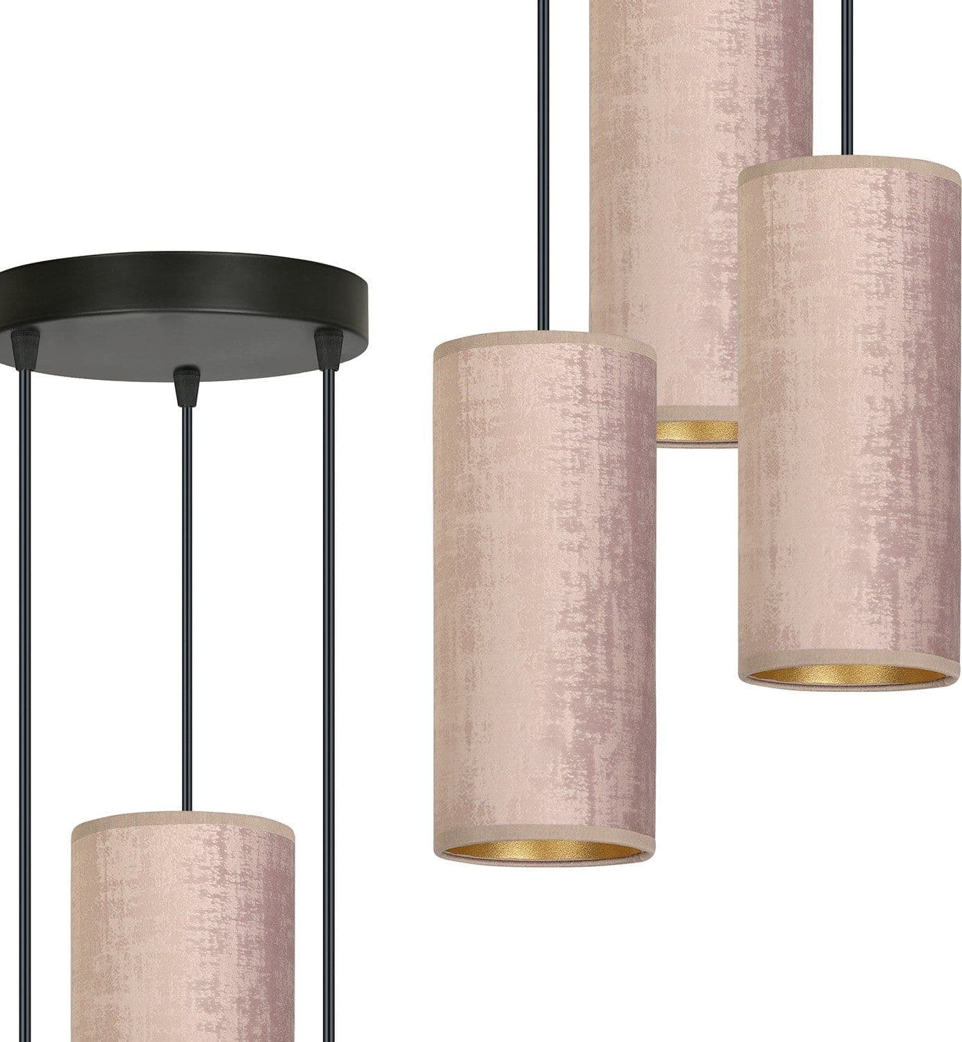 Sospensione Tonda 3 Luci Bente In Acciaio Nero E Paralumi Rosa E Oro in Lampade a sospensione LuceArt - Montecorvino Pugliano, commercioVirtuoso.it