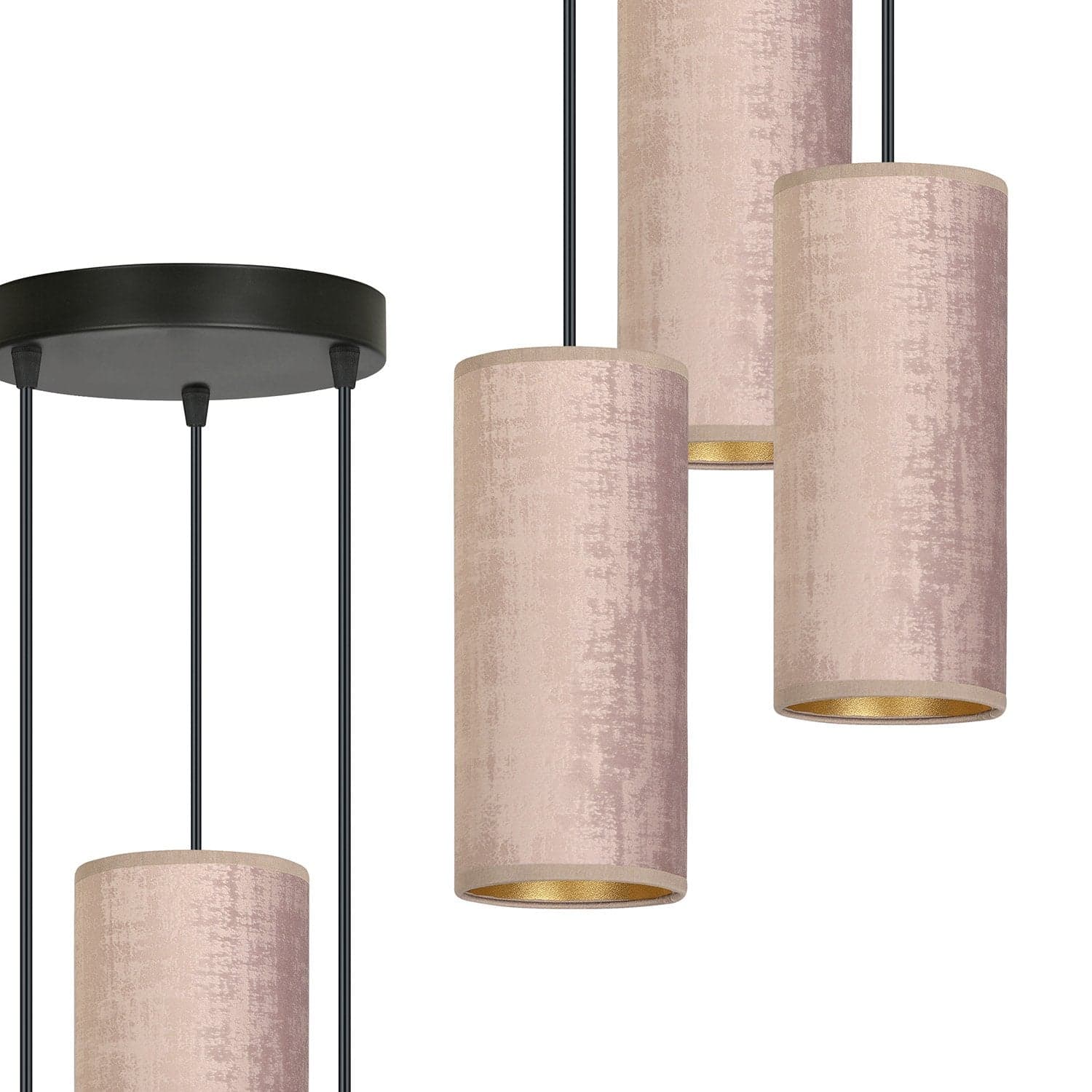 Sospensione Tonda 3 Luci Bente In Acciaio Nero E Paralumi Rosa E Oro in Lampade a sospensione LuceArt - Montecorvino Pugliano, commercioVirtuoso.it