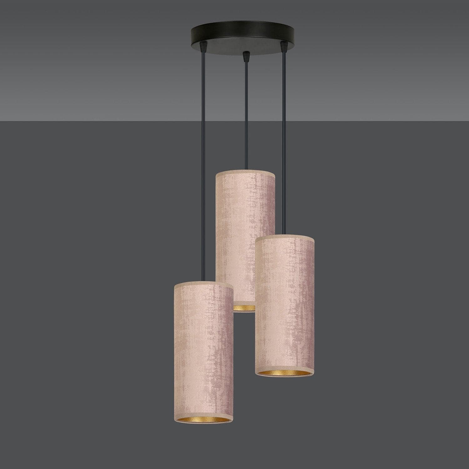 Sospensione Tonda 3 Luci Bente In Acciaio Nero E Paralumi Rosa E Oro in Lampade a sospensione LuceArt - Montecorvino Pugliano, commercioVirtuoso.it