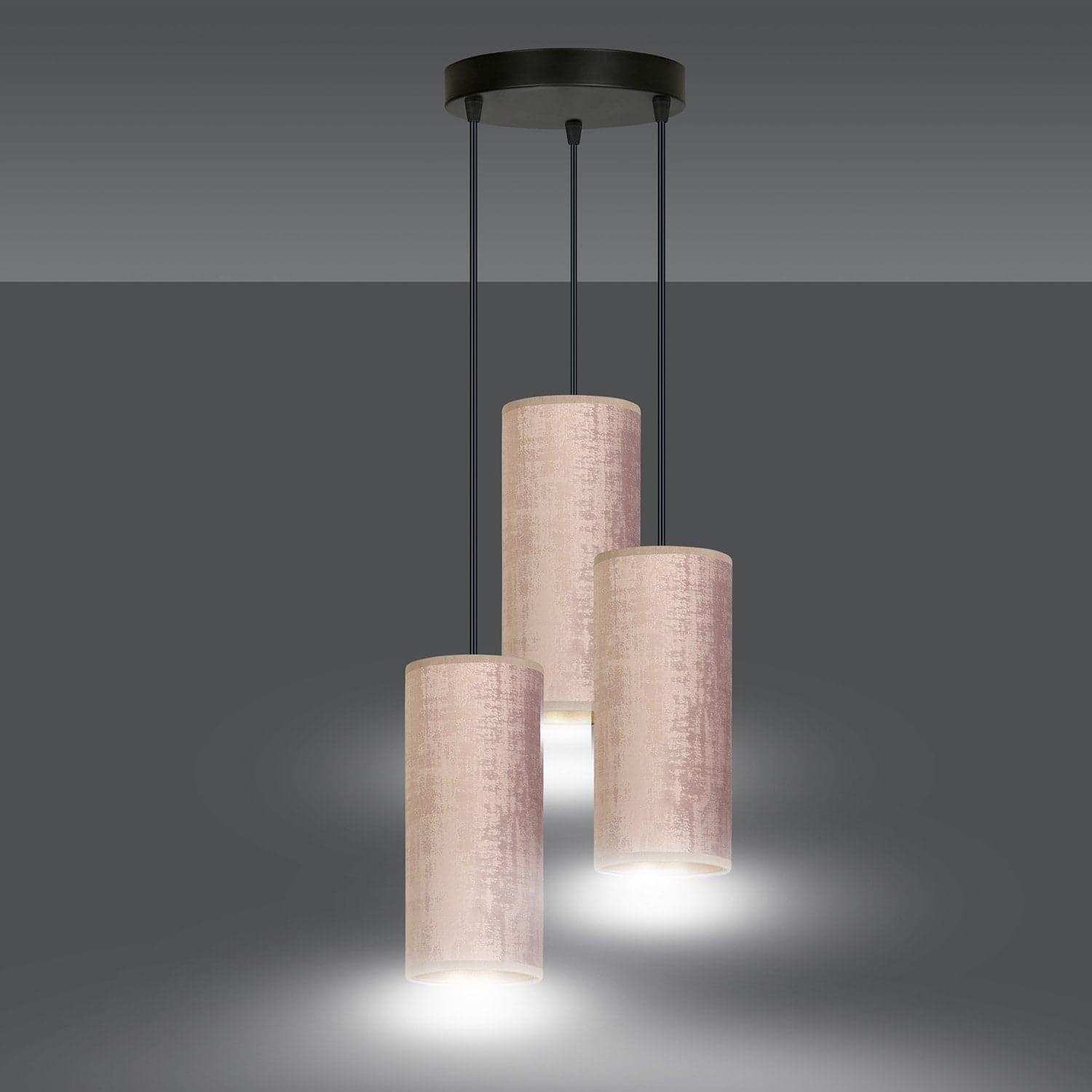 Sospensione Tonda 3 Luci Bente In Acciaio Nero E Paralumi Rosa E Oro in Lampade a sospensione LuceArt - Montecorvino Pugliano, commercioVirtuoso.it