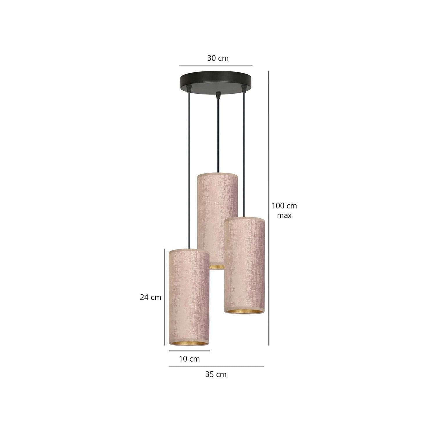 Sospensione Tonda 3 Luci Bente In Acciaio Nero E Paralumi Rosa E Oro in Lampade a sospensione LuceArt - Montecorvino Pugliano, commercioVirtuoso.it