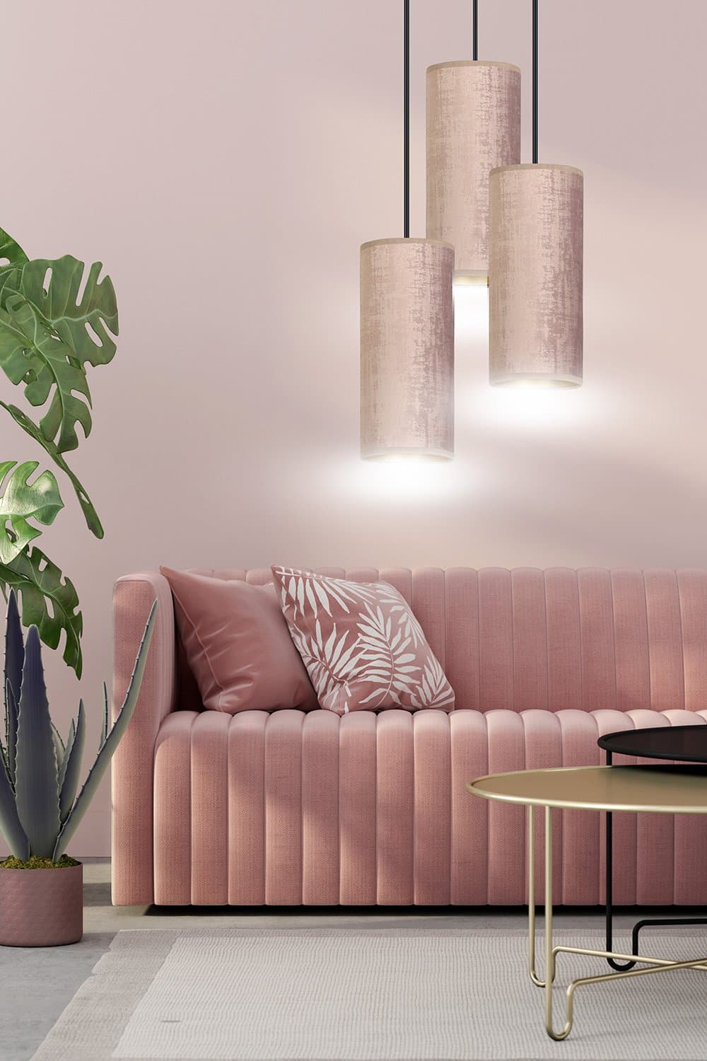 Sospensione Tonda 3 Luci Bente In Acciaio Nero E Paralumi Rosa E Oro in Lampade a sospensione LuceArt - Montecorvino Pugliano, commercioVirtuoso.it