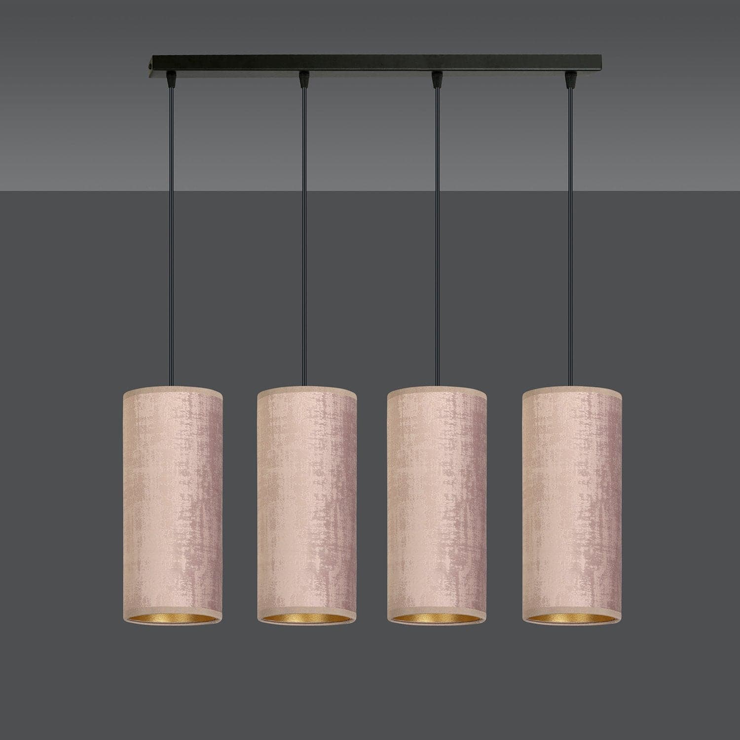 Sospensione 4 Luci Bente In Acciaio Nero E Paralumi Rosa E Oro in Lampade a sospensione LuceArt - Montecorvino Pugliano, commercioVirtuoso.it