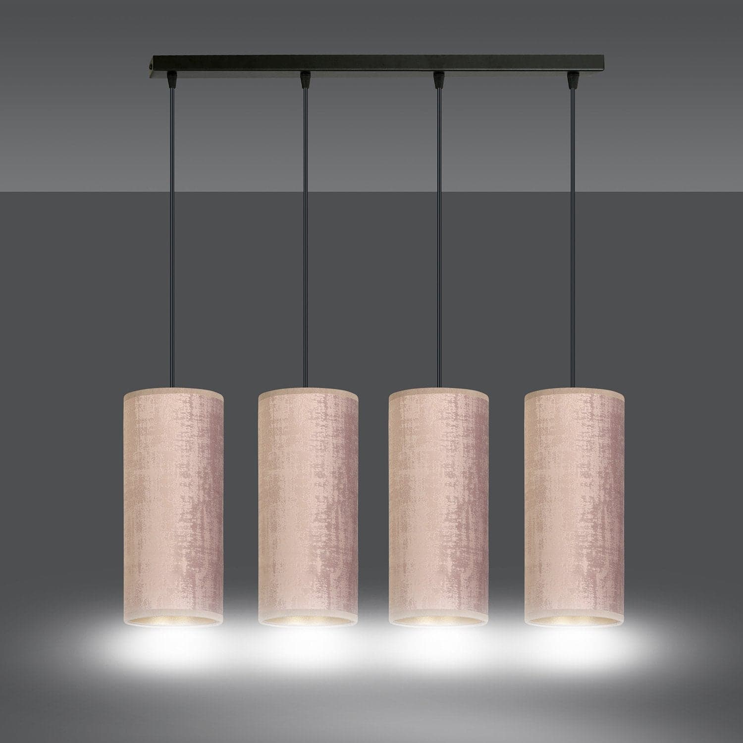 Sospensione 4 Luci Bente In Acciaio Nero E Paralumi Rosa E Oro in Lampade a sospensione LuceArt - Montecorvino Pugliano, commercioVirtuoso.it