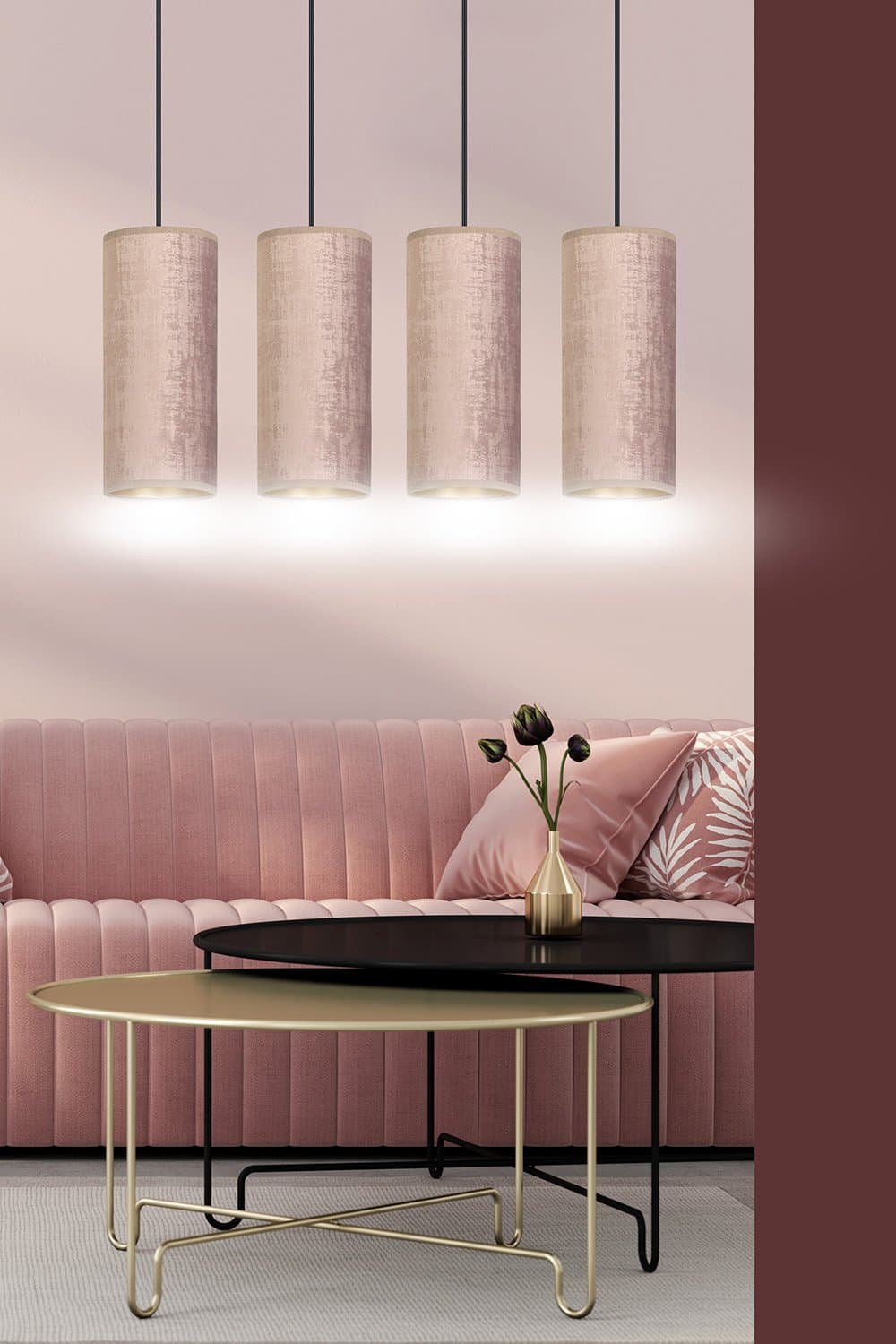 Sospensione 4 Luci Bente In Acciaio Nero E Paralumi Rosa E Oro in Lampade a sospensione LuceArt - Montecorvino Pugliano, commercioVirtuoso.it