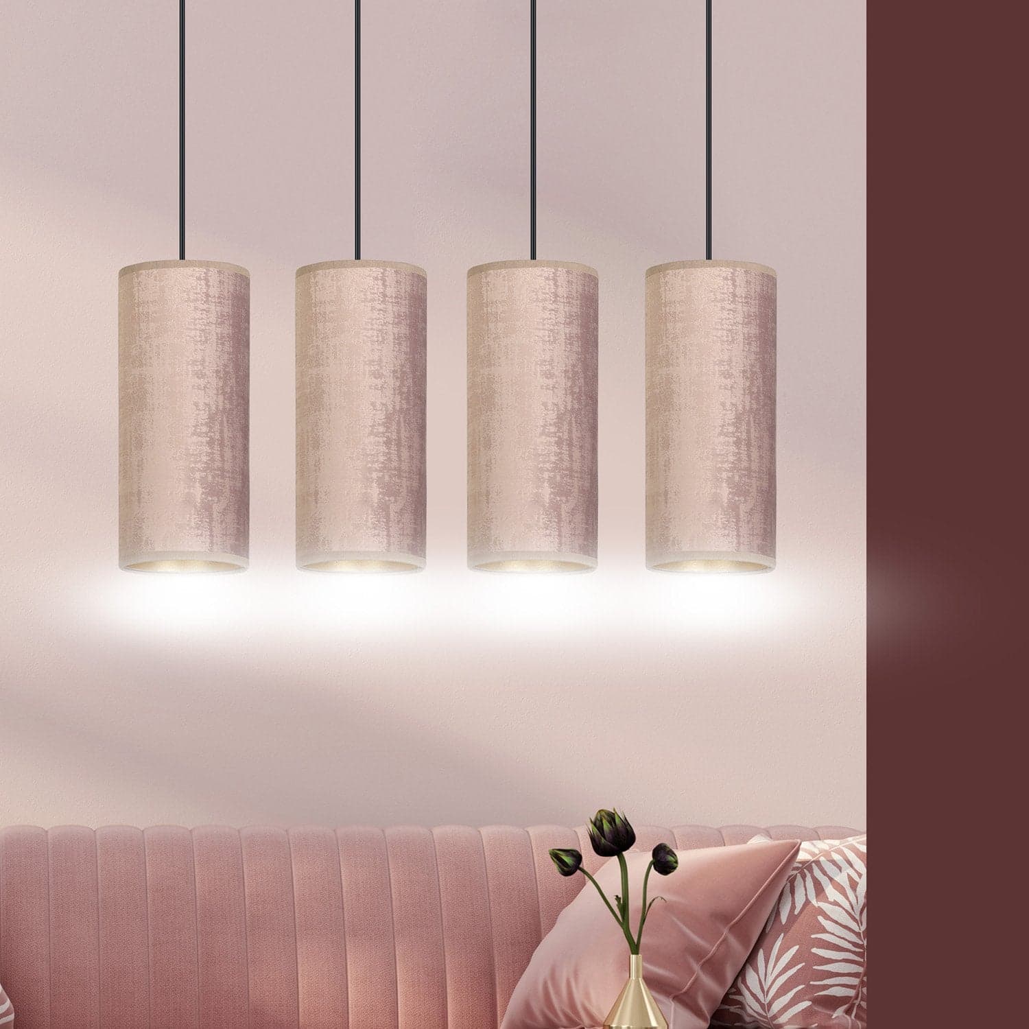 Sospensione 4 Luci Bente In Acciaio Nero E Paralumi Rosa E Oro in Lampade a sospensione LuceArt - Montecorvino Pugliano, commercioVirtuoso.it