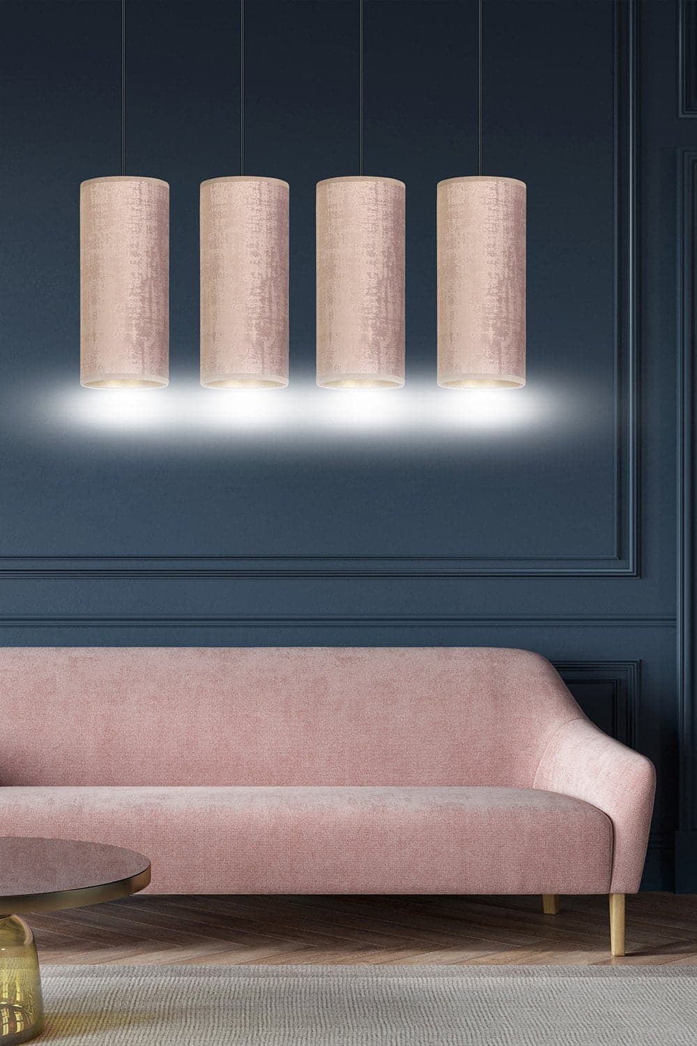 Sospensione 4 Luci Bente In Acciaio Nero E Paralumi Rosa E Oro in Lampade a sospensione LuceArt - Montecorvino Pugliano, commercioVirtuoso.it