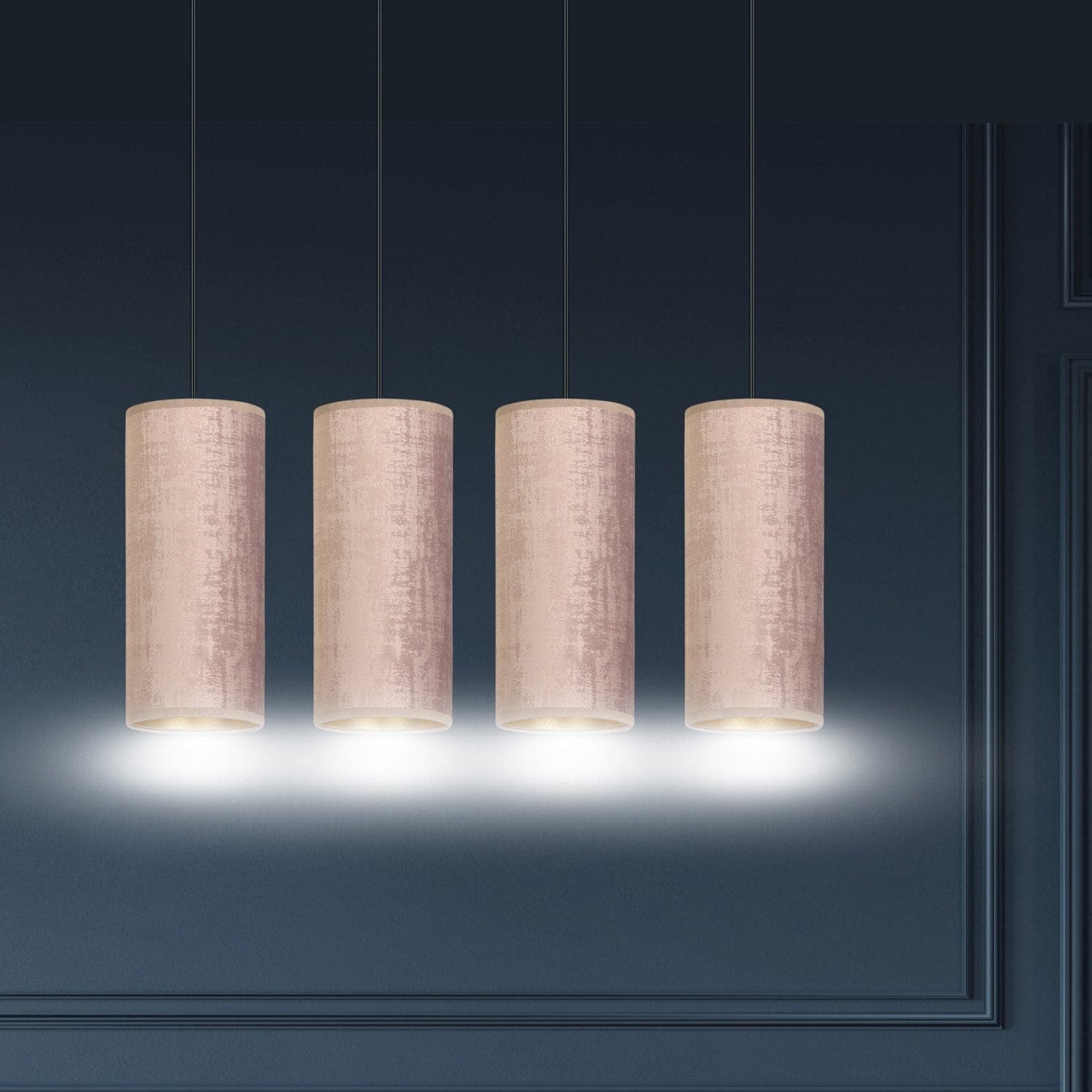 Sospensione 4 Luci Bente In Acciaio Nero E Paralumi Rosa E Oro in Lampade a sospensione LuceArt - Montecorvino Pugliano, commercioVirtuoso.it