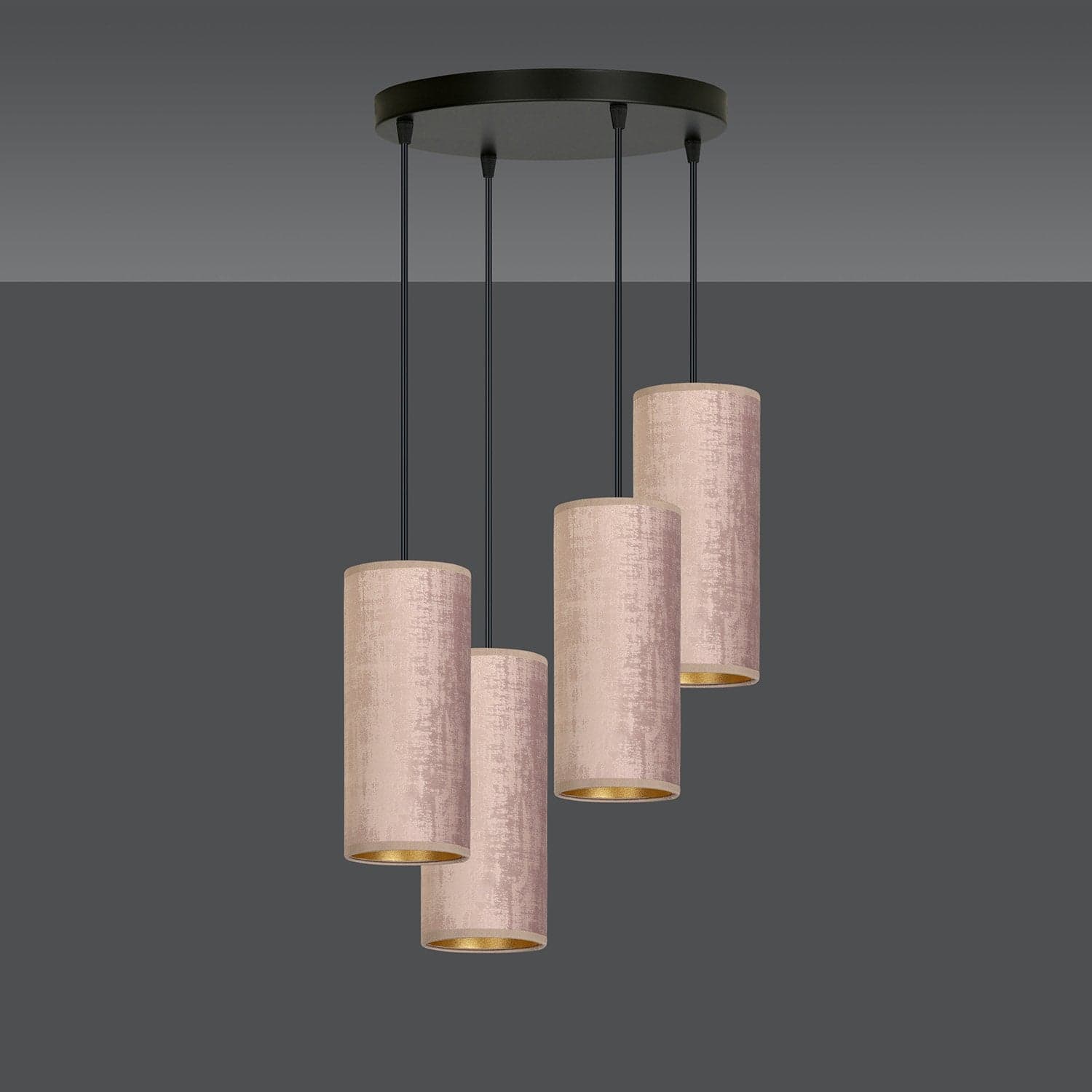 Sospensione Tonda 4 Luci Bente In Acciaio Nero E Paralumi Rosa E Oro in Lampade a sospensione LuceArt - Montecorvino Pugliano, commercioVirtuoso.it