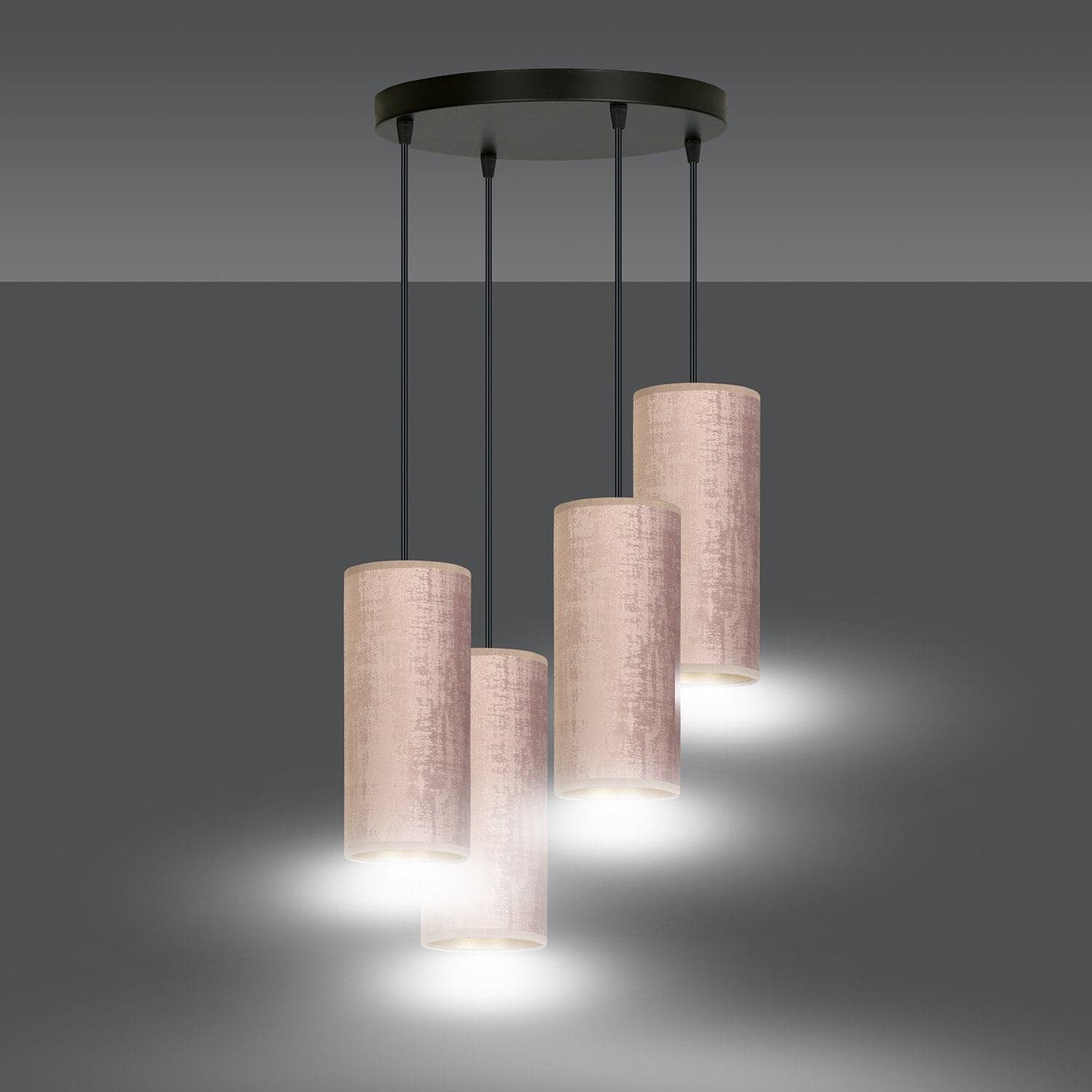 Sospensione Tonda 4 Luci Bente In Acciaio Nero E Paralumi Rosa E Oro in Lampade a sospensione LuceArt - Montecorvino Pugliano, commercioVirtuoso.it