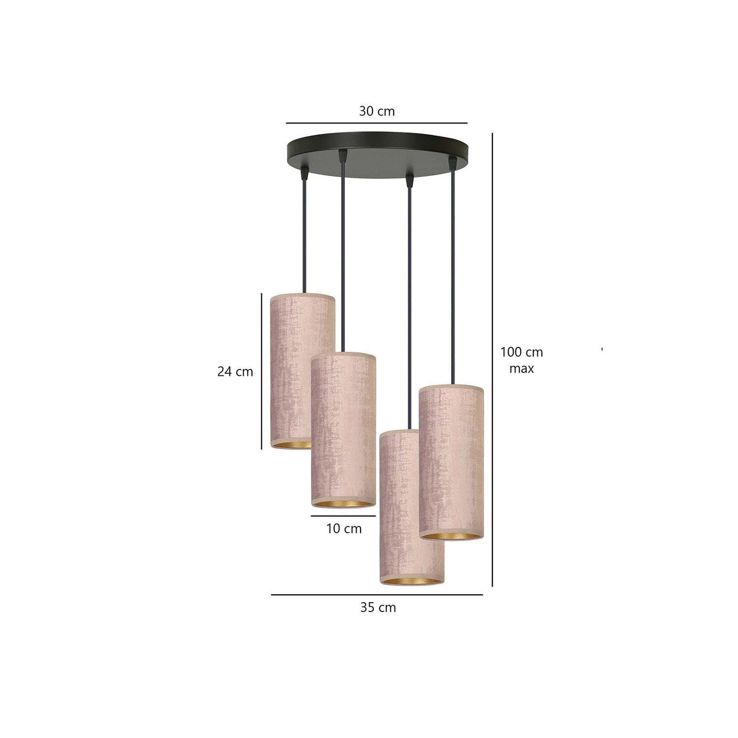 Sospensione Tonda 4 Luci Bente In Acciaio Nero E Paralumi Rosa E Oro in Lampade a sospensione LuceArt - Montecorvino Pugliano, commercioVirtuoso.it