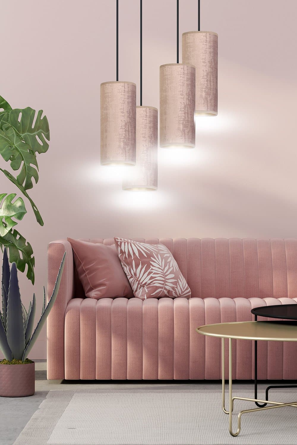 Sospensione Tonda 4 Luci Bente In Acciaio Nero E Paralumi Rosa E Oro in Lampade a sospensione LuceArt - Montecorvino Pugliano, commercioVirtuoso.it