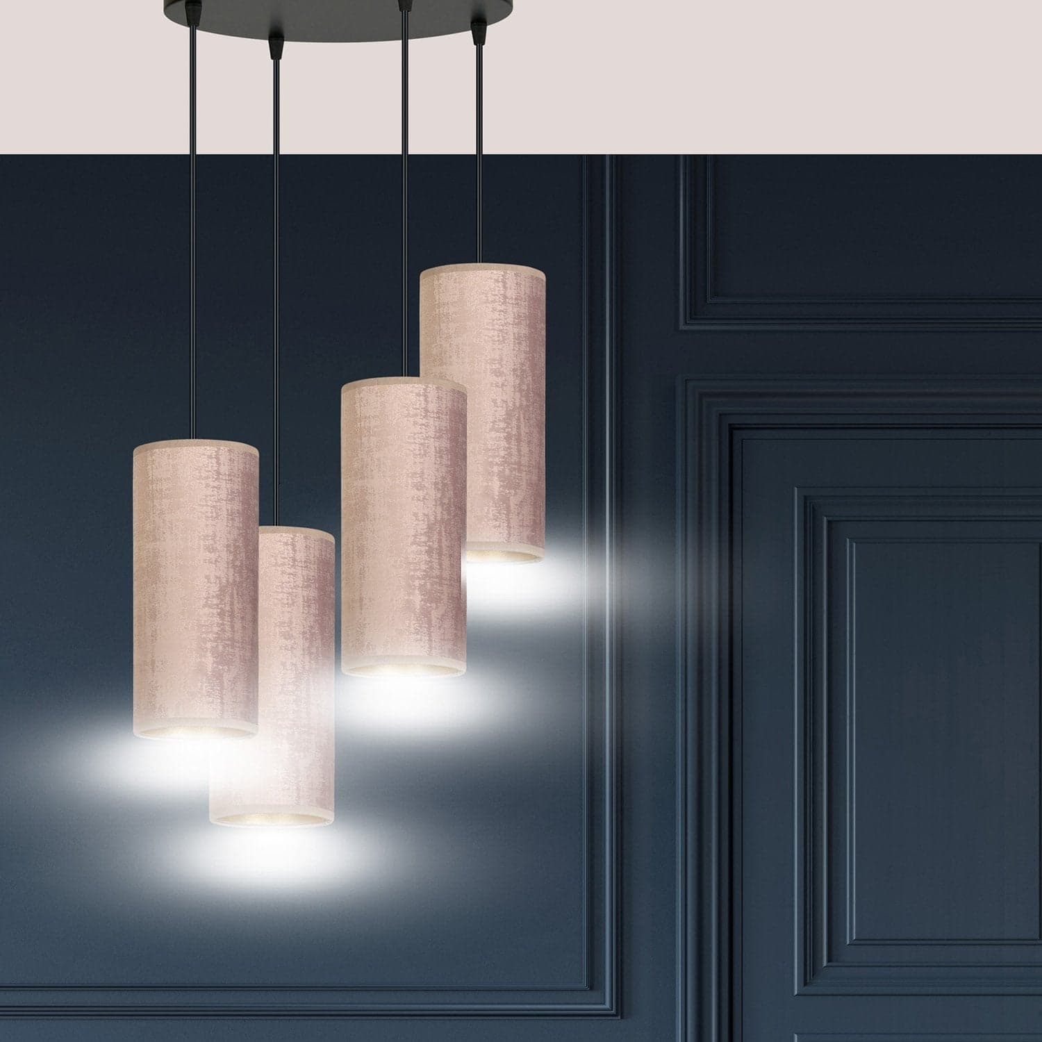 Sospensione Tonda 4 Luci Bente In Acciaio Nero E Paralumi Rosa E Oro in Lampade a sospensione LuceArt - Montecorvino Pugliano, commercioVirtuoso.it