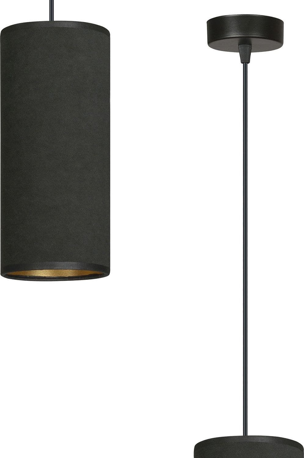 Sospensione 1 Luce Bente In Acciaio Nero E Paralume Nero E Oro in Lampade a sospensione LuceArt - Montecorvino Pugliano, commercioVirtuoso.it