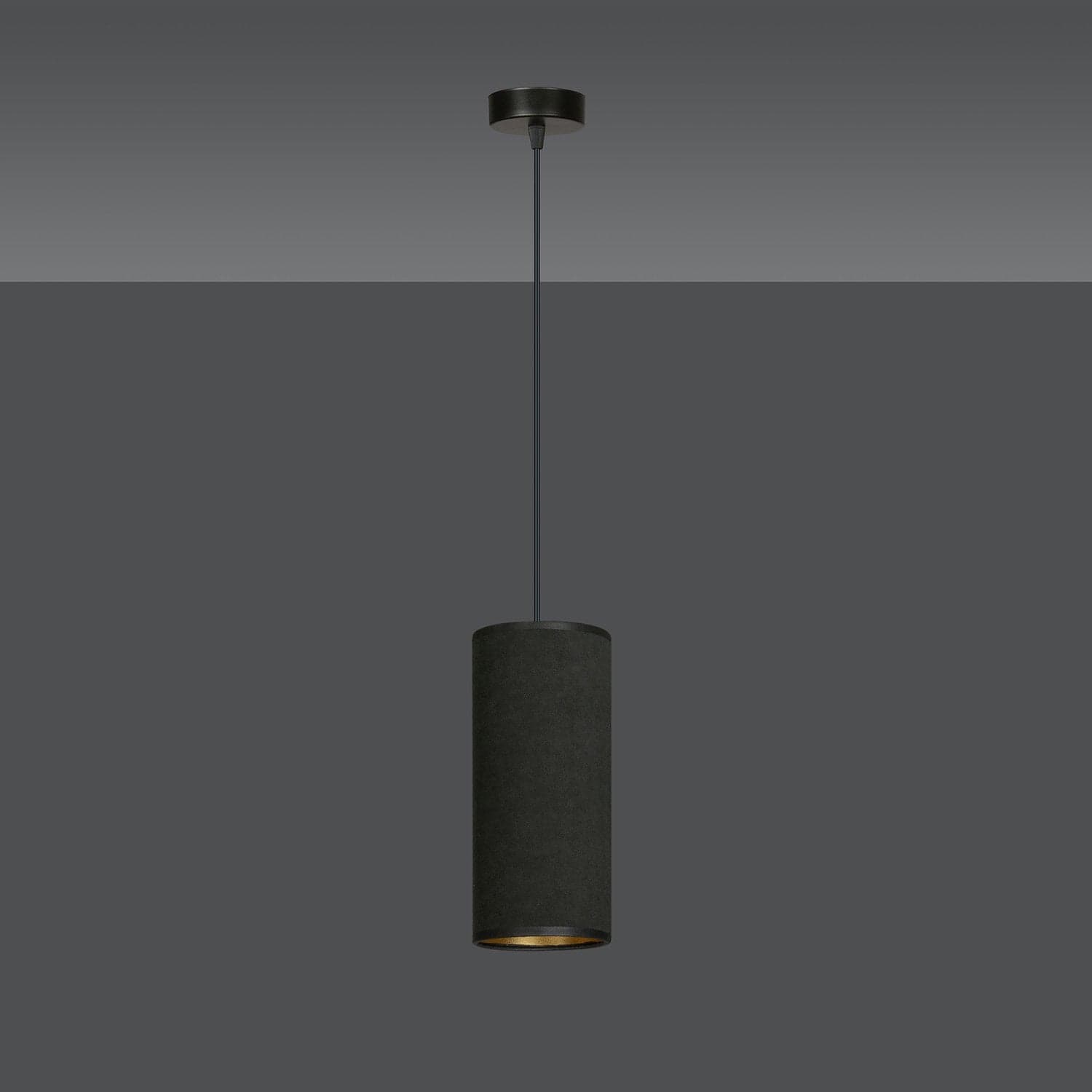 Sospensione 1 Luce Bente In Acciaio Nero E Paralume Nero E Oro in Lampade a sospensione LuceArt - Montecorvino Pugliano, commercioVirtuoso.it