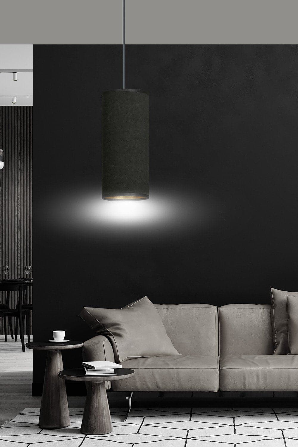 Sospensione 1 Luce Bente In Acciaio Nero E Paralume Nero E Oro in Lampade a sospensione LuceArt - Montecorvino Pugliano, commercioVirtuoso.it