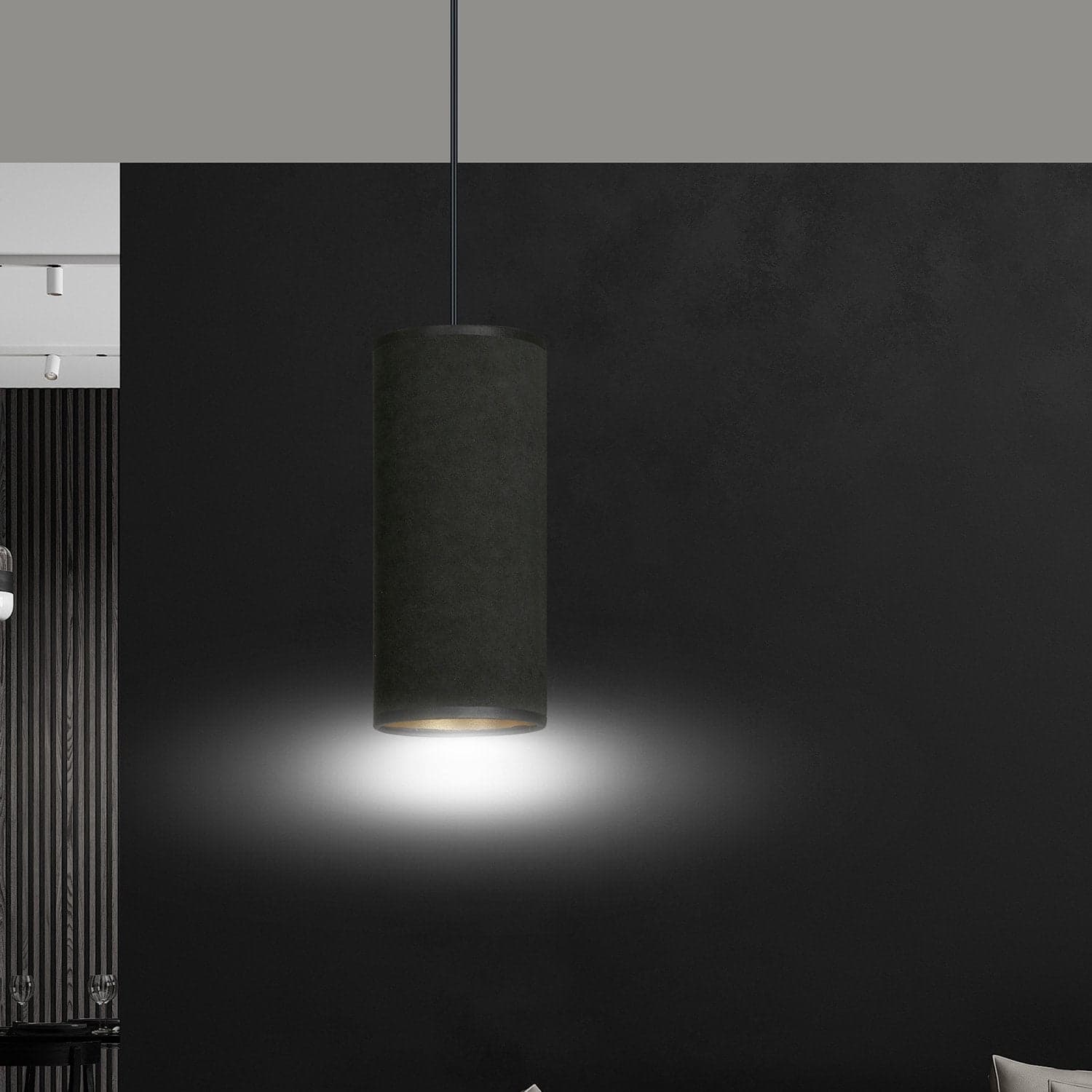 Sospensione 1 Luce Bente In Acciaio Nero E Paralume Nero E Oro in Lampade a sospensione LuceArt - Montecorvino Pugliano, commercioVirtuoso.it