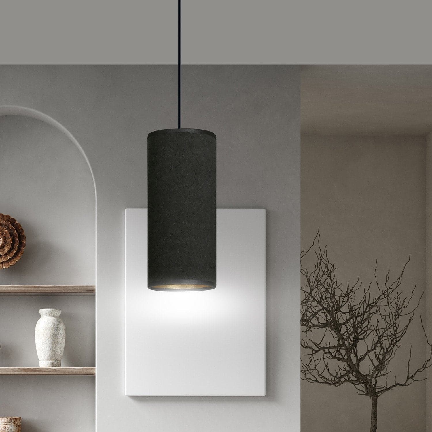 Sospensione 1 Luce Bente In Acciaio Nero E Paralume Nero E Oro in Lampade a sospensione LuceArt - Montecorvino Pugliano, commercioVirtuoso.it