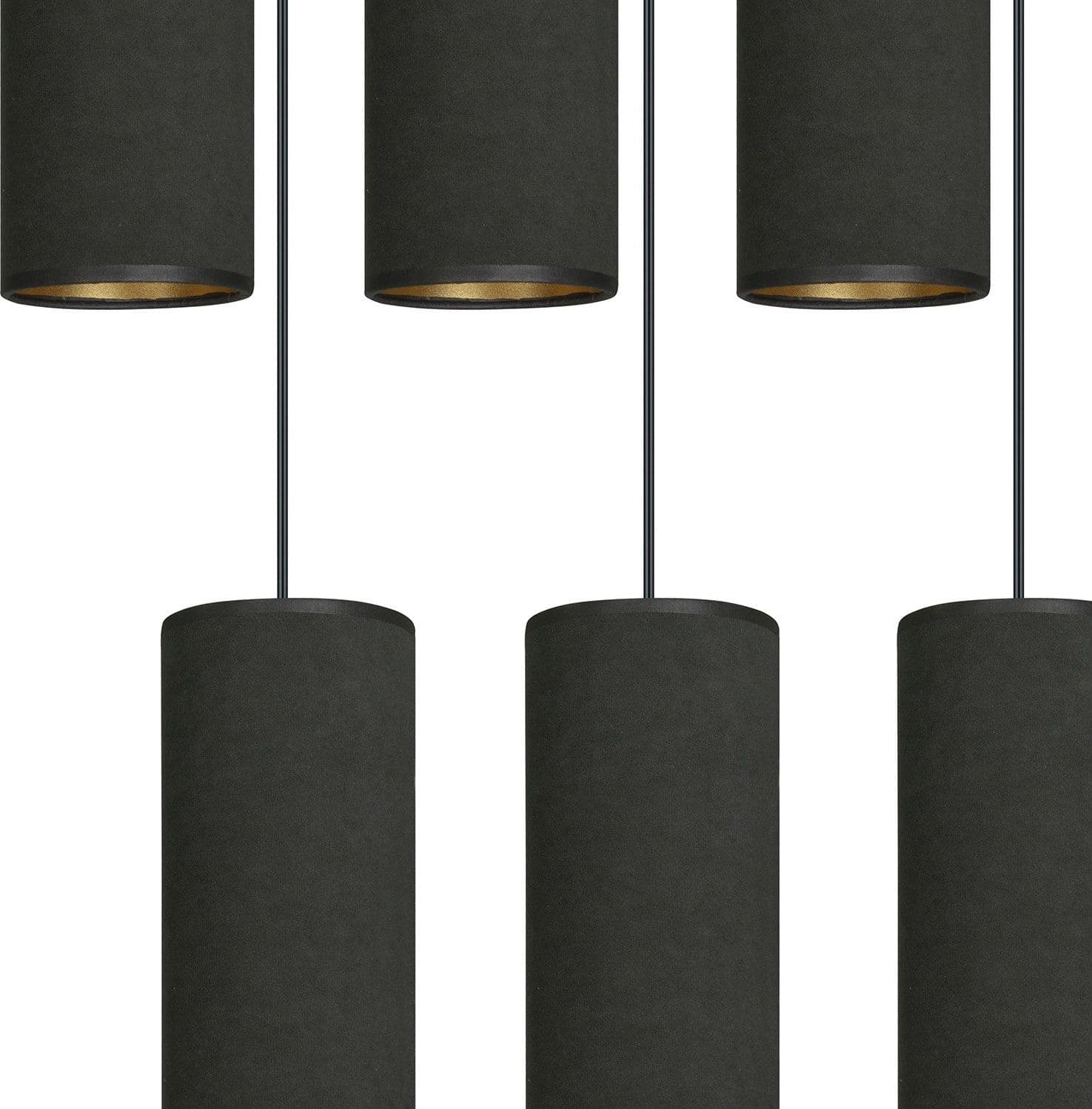Sospensione 3 Luci Bente In Acciaio Nero E Paralumi Nero E Oro in Lampade a sospensione LuceArt - Montecorvino Pugliano, commercioVirtuoso.it