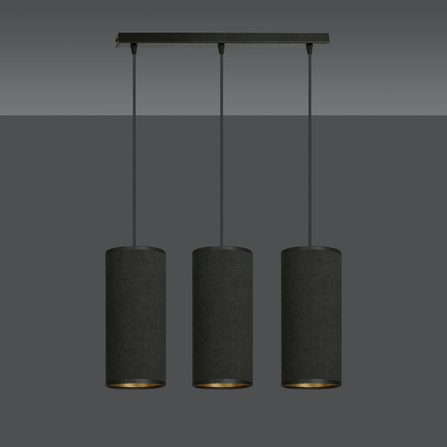 Sospensione 3 Luci Bente In Acciaio Nero E Paralumi Nero E Oro in Lampade a sospensione LuceArt - Montecorvino Pugliano, commercioVirtuoso.it