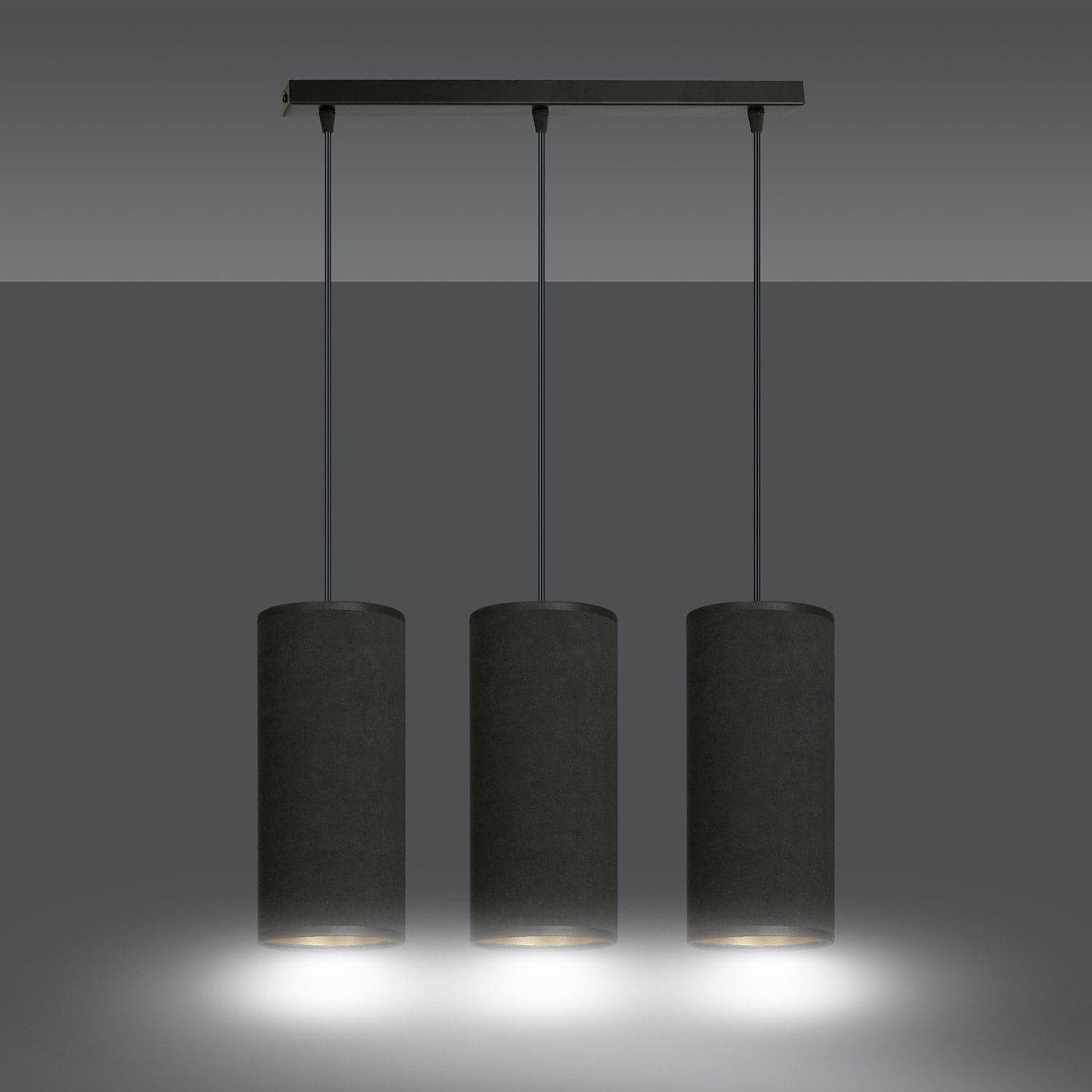 Sospensione 3 Luci Bente In Acciaio Nero E Paralumi Nero E Oro in Lampade a sospensione LuceArt - Montecorvino Pugliano, commercioVirtuoso.it