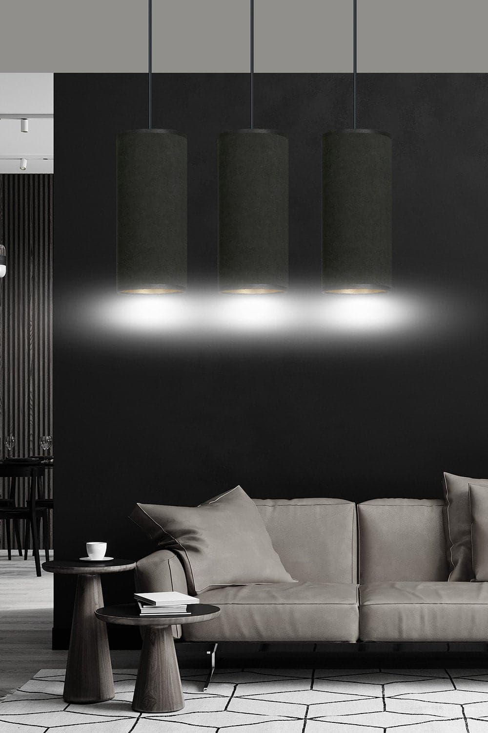 Sospensione 3 Luci Bente In Acciaio Nero E Paralumi Nero E Oro in Lampade a sospensione LuceArt - Montecorvino Pugliano, commercioVirtuoso.it